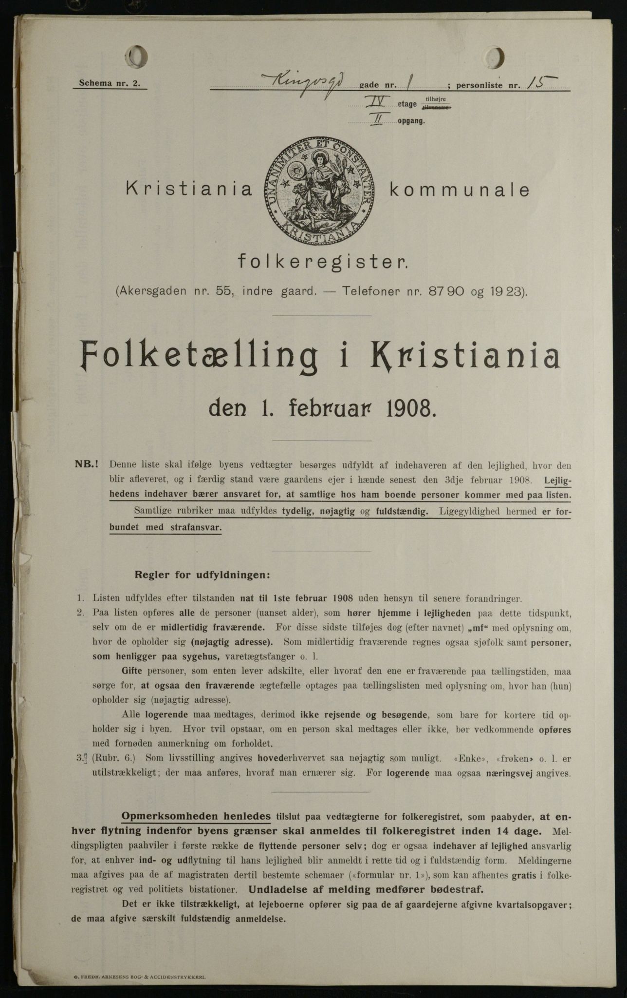 OBA, Kommunal folketelling 1.2.1908 for Kristiania kjøpstad, 1908, s. 44341