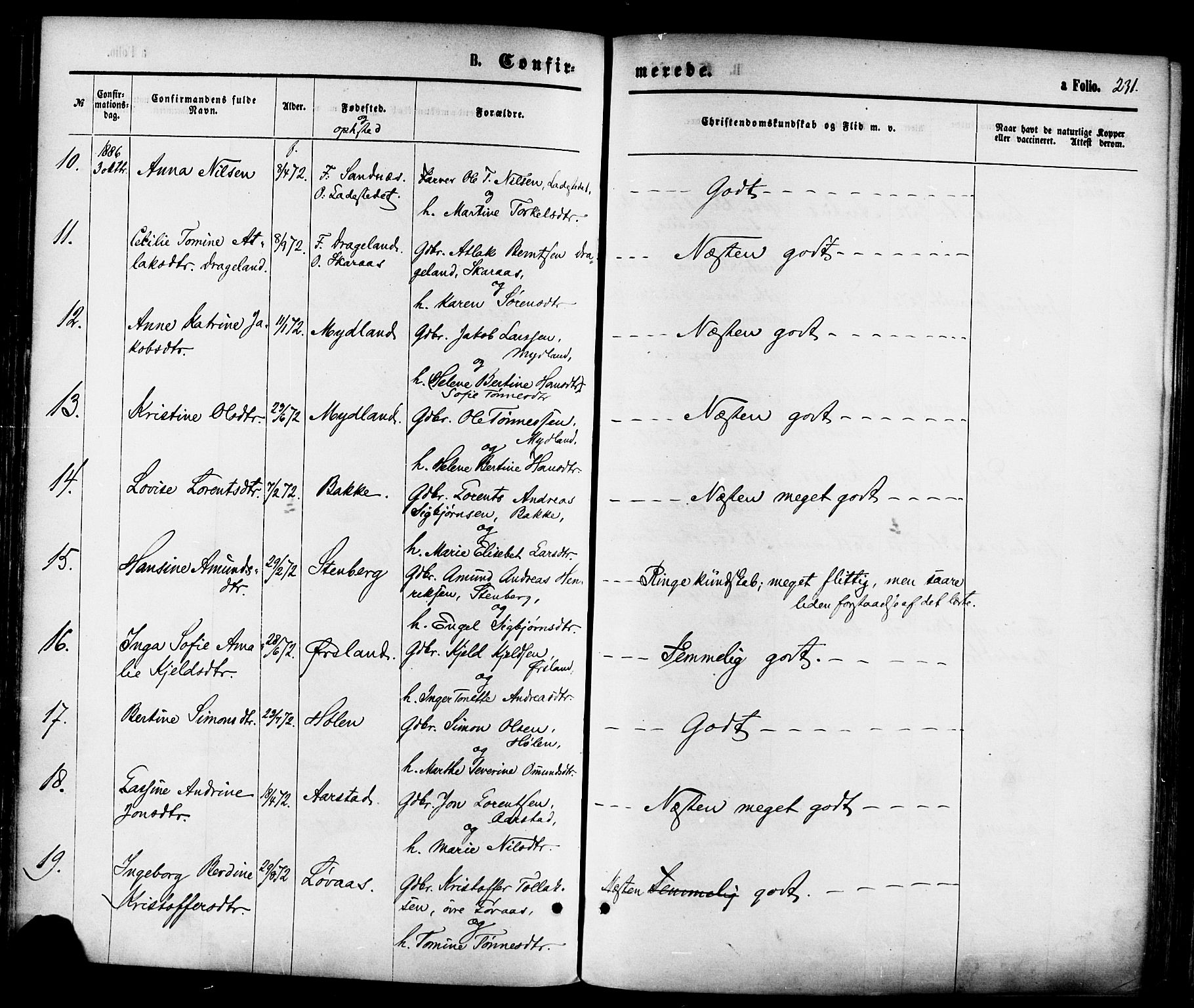 Sokndal sokneprestkontor, AV/SAST-A-101808: Ministerialbok nr. A 10, 1874-1886, s. 231
