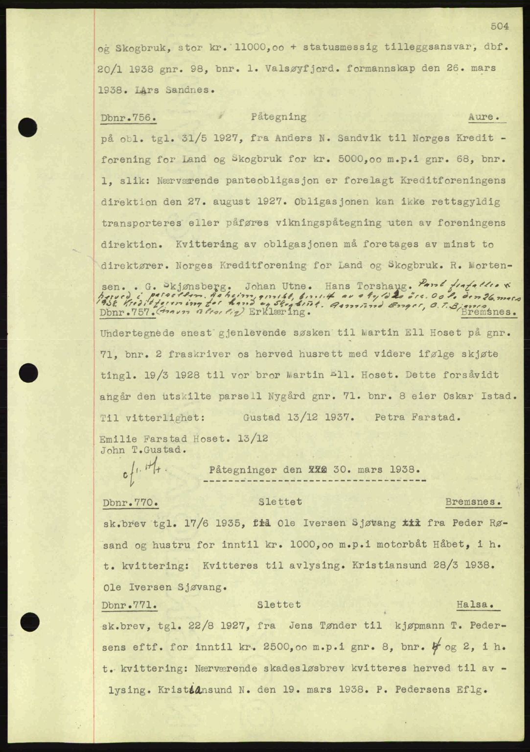 Nordmøre sorenskriveri, SAT/A-4132/1/2/2Ca: Pantebok nr. C80, 1936-1939, Dagboknr: 756/1938
