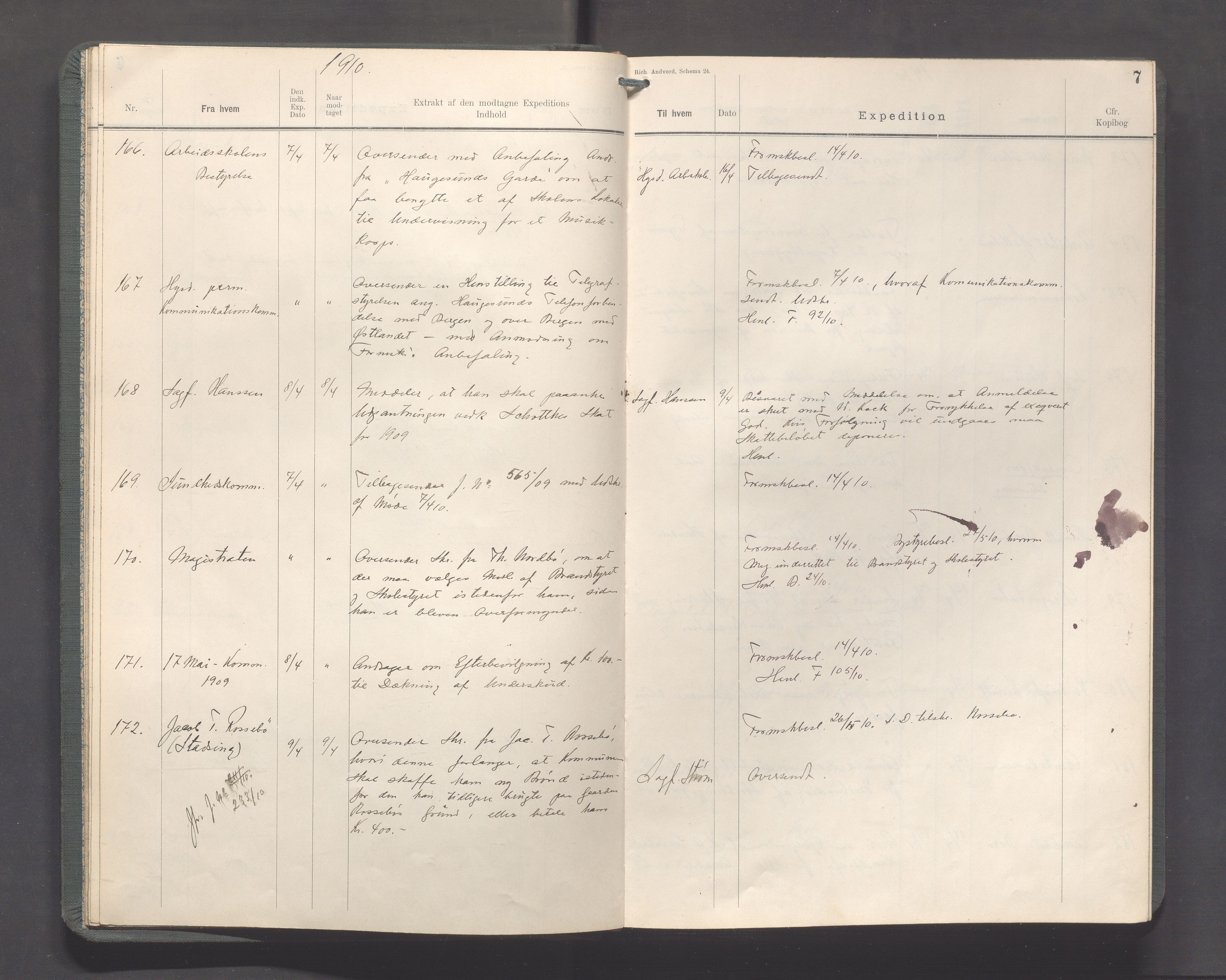 Haugesund kommune - Formannskapet, IKAR/X-0001/C/L0004: Journal, 1910-1912, s. 7
