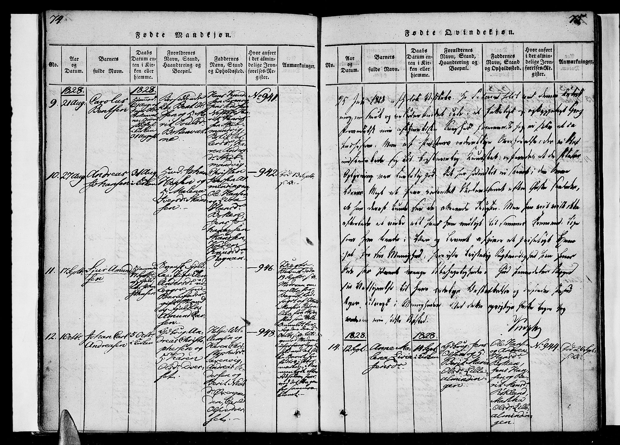 Ministerialprotokoller, klokkerbøker og fødselsregistre - Nordland, SAT/A-1459/847/L0665: Ministerialbok nr. 847A05, 1818-1841, s. 74-75