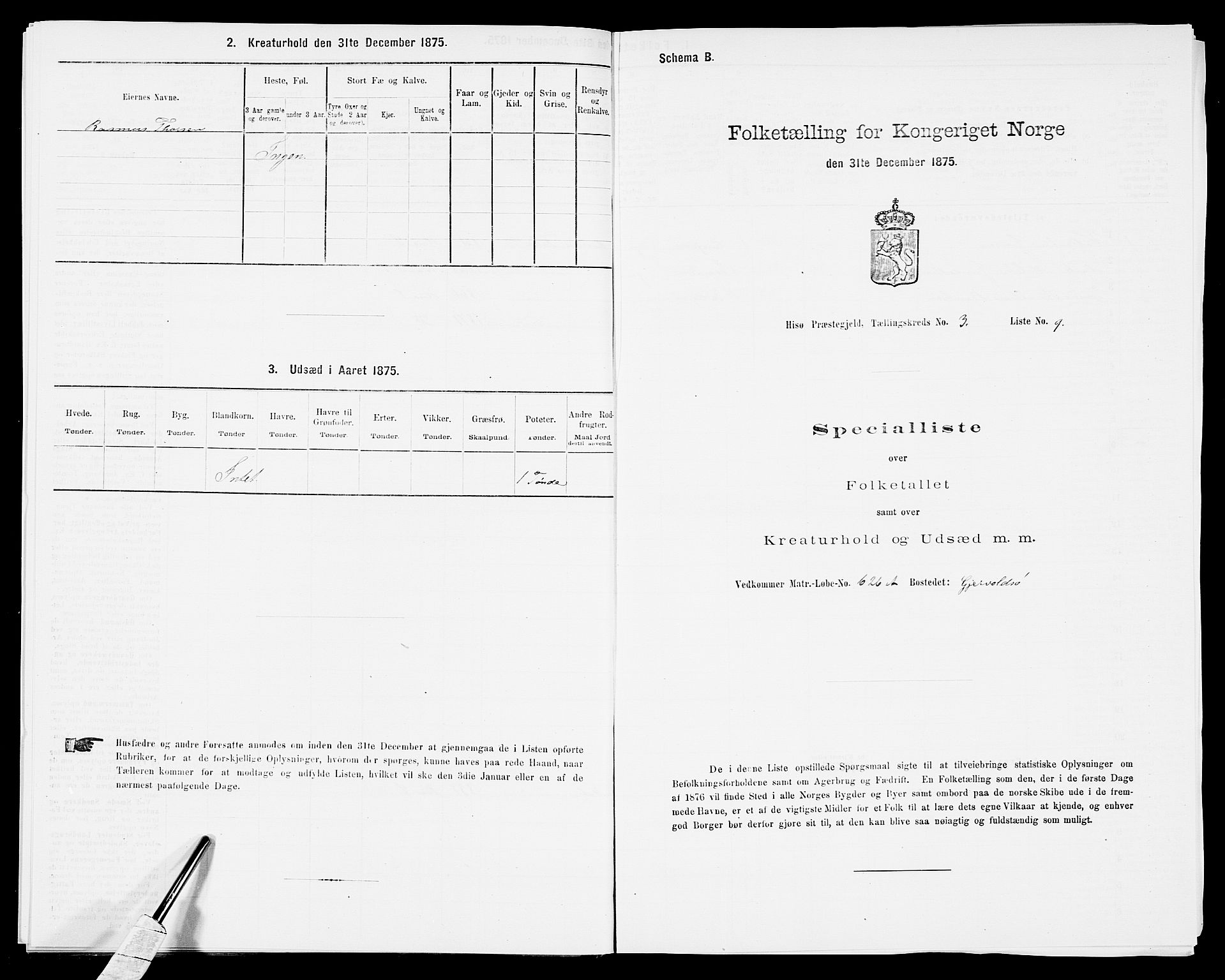 SAK, Folketelling 1875 for 0922P Hisøy prestegjeld, 1875, s. 506