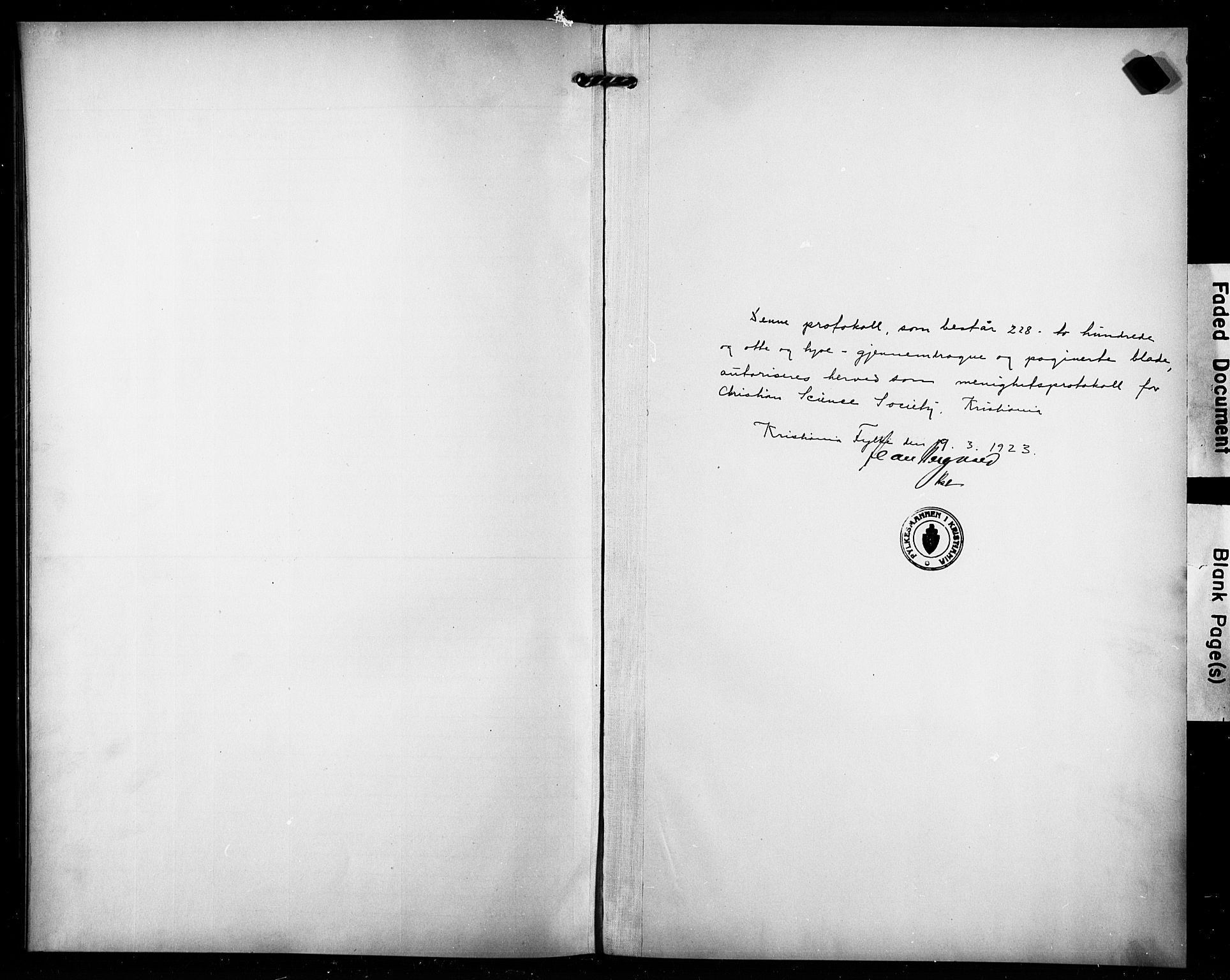 Christian Science Society Oslo , SAO/PAO-0234/A/L0001: Dissenterprotokoll nr. 1, 1908-1923