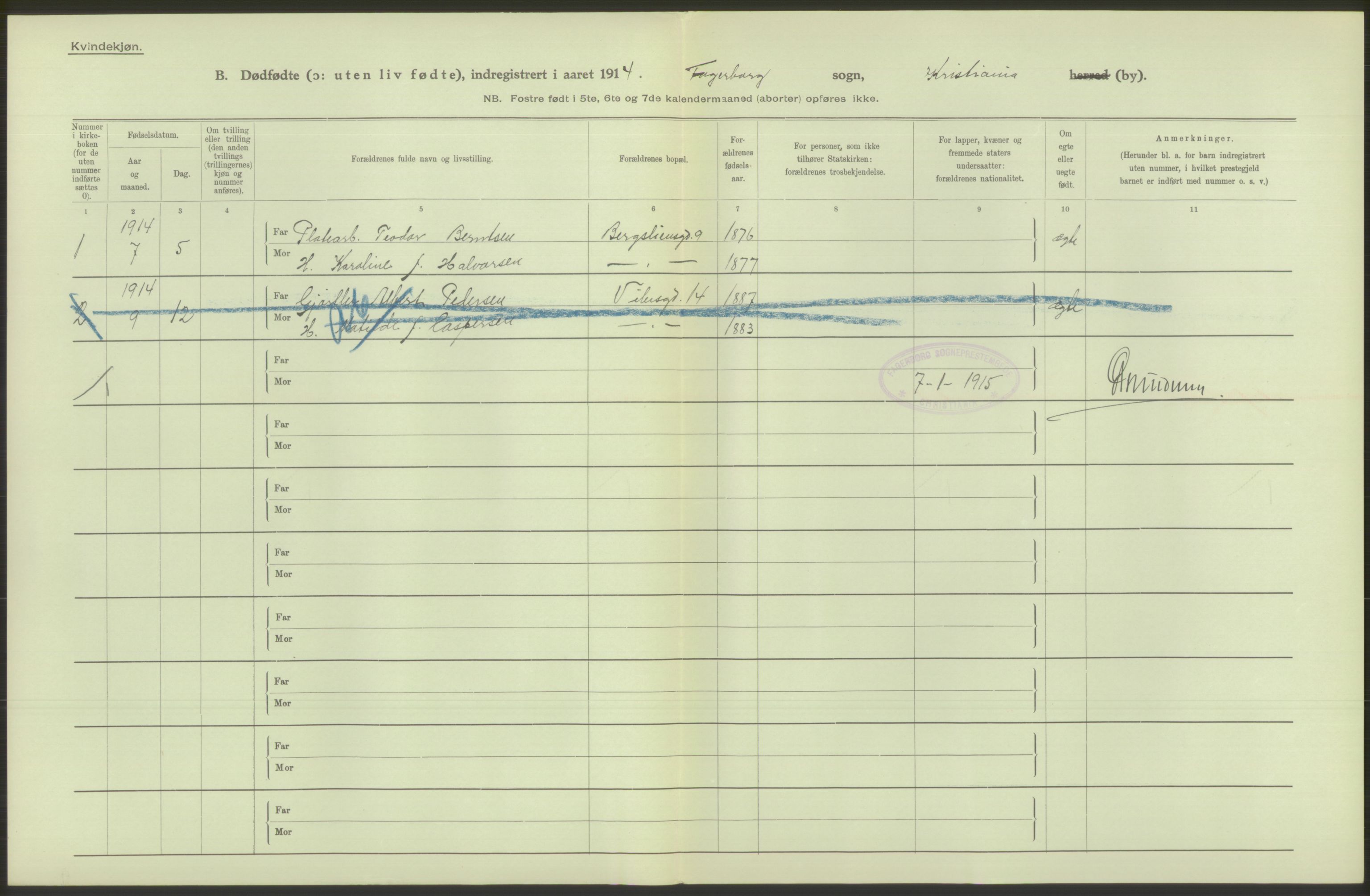 Statistisk sentralbyrå, Sosiodemografiske emner, Befolkning, RA/S-2228/D/Df/Dfb/Dfbd/L0009: Kristiania: Døde, dødfødte, 1914, s. 16