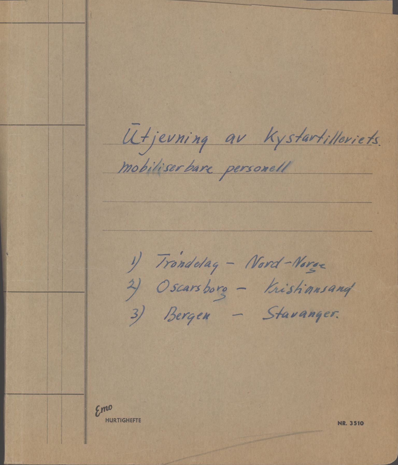Forsvaret, Generalinspektør og sjefen for Kystartilleriet, AV/RA-RAFA-2045/D/Da/L0034: LANGTIDSPROGRAM, 1954, s. 1