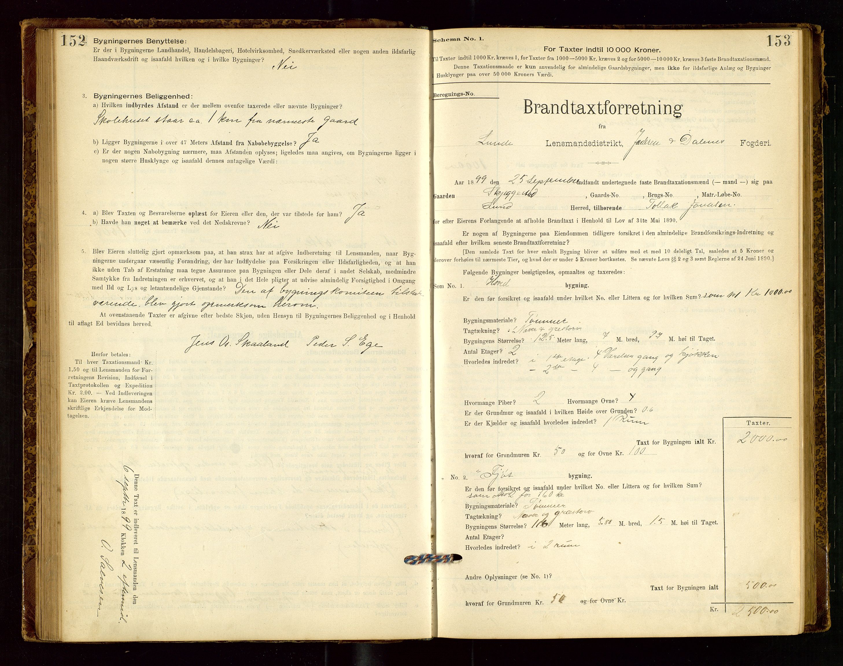 Lund lensmannskontor, AV/SAST-A-100303/Gob/L0001: "Brandtakstprotokol", 1894-1907, s. 152-153