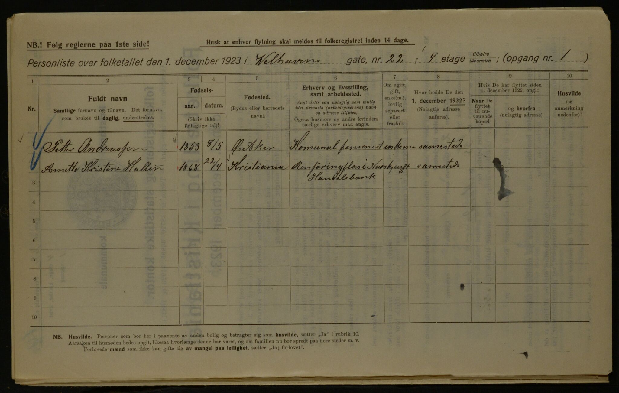 OBA, Kommunal folketelling 1.12.1923 for Kristiania, 1923, s. 140990