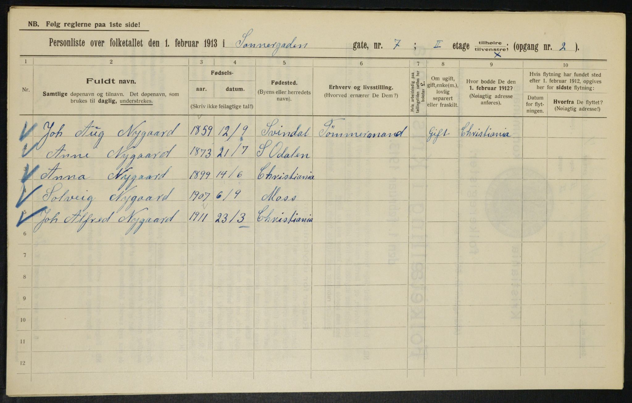 OBA, Kommunal folketelling 1.2.1913 for Kristiania, 1913, s. 88484