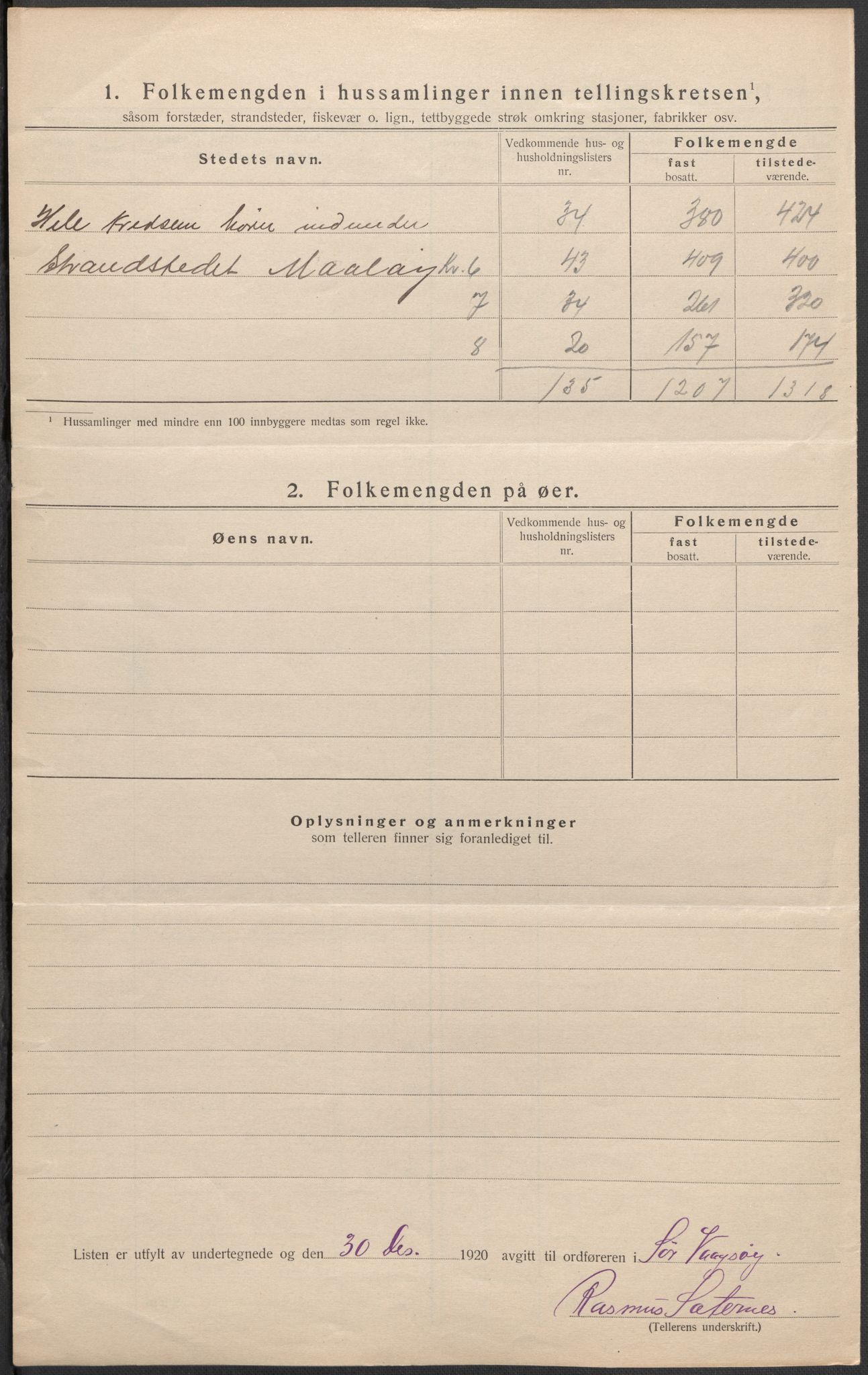 SAB, Folketelling 1920 for 1439 Sør-Vågsøy herred, 1920, s. 19