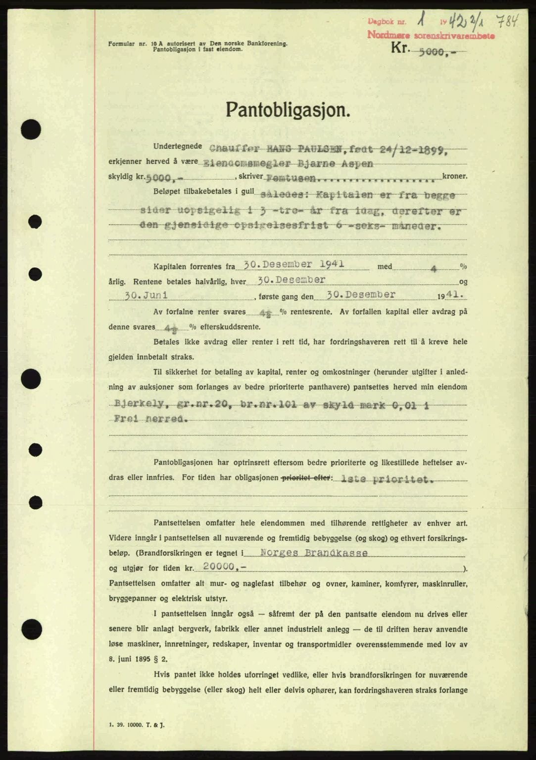 Nordmøre sorenskriveri, SAT/A-4132/1/2/2Ca: Pantebok nr. B88, 1941-1942, Dagboknr: 1/1942