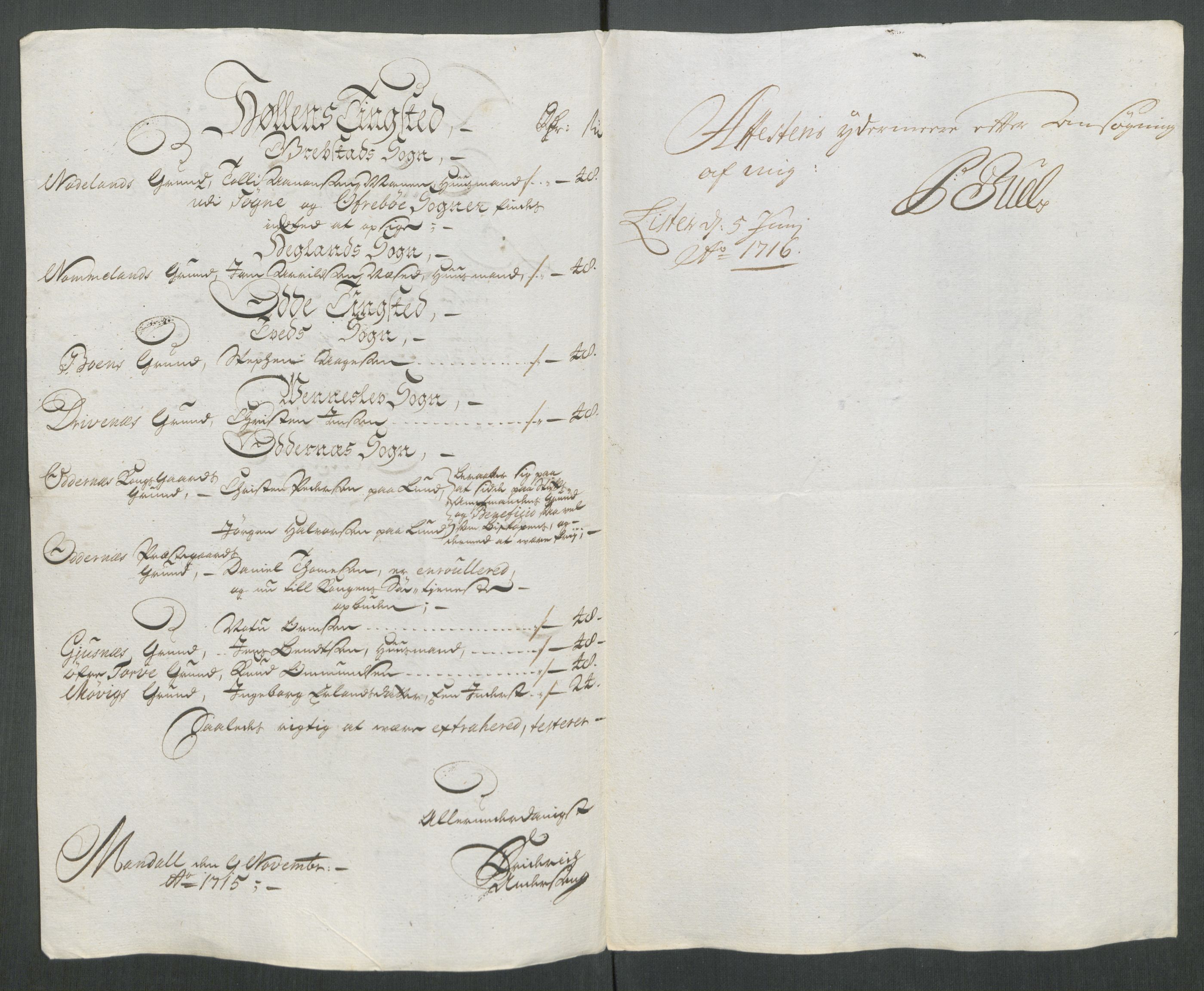 Rentekammeret inntil 1814, Reviderte regnskaper, Fogderegnskap, RA/EA-4092/R43/L2559: Fogderegnskap Lista og Mandal, 1715, s. 62