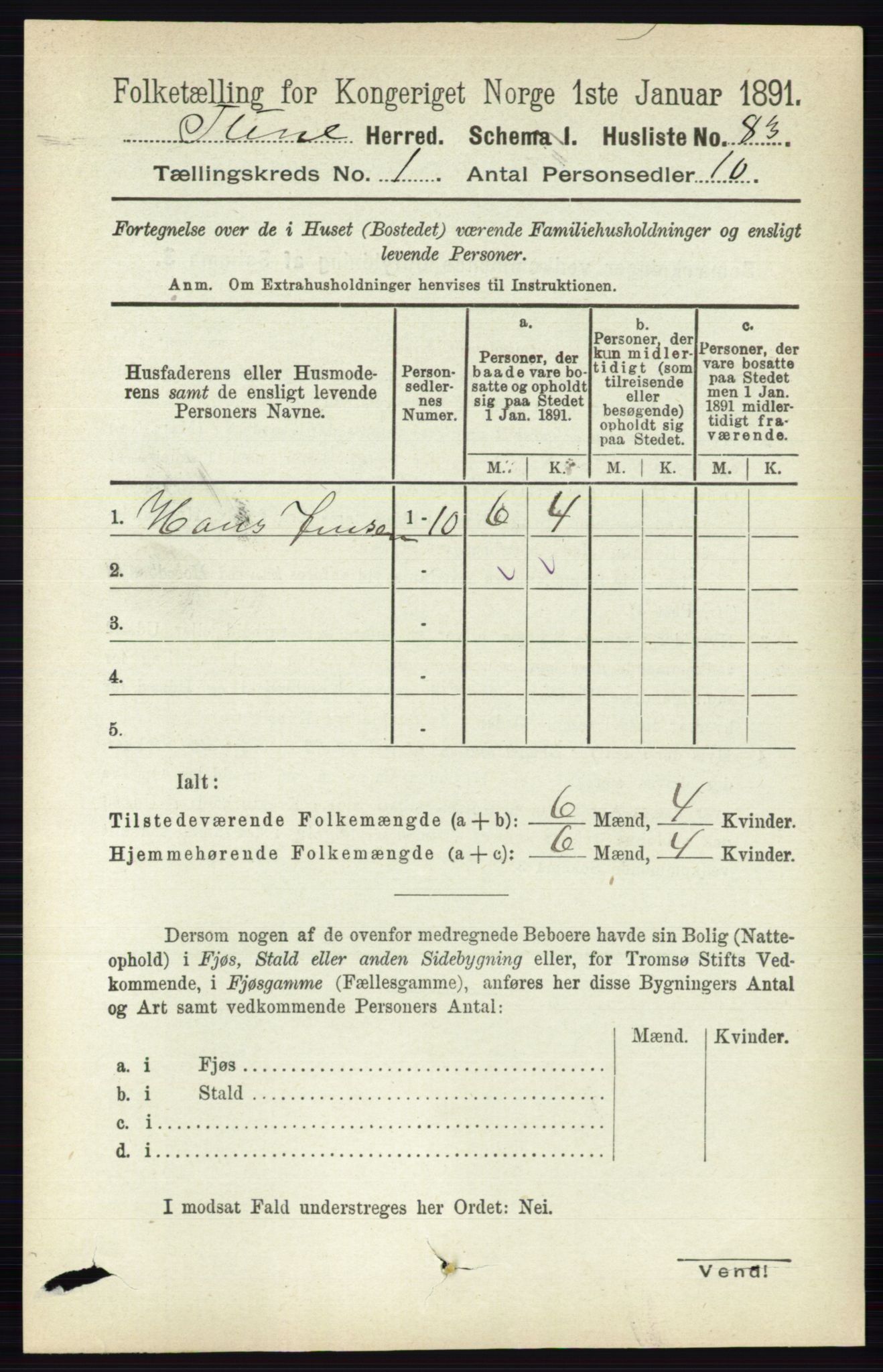 RA, Folketelling 1891 for 0130 Tune herred, 1891, s. 133