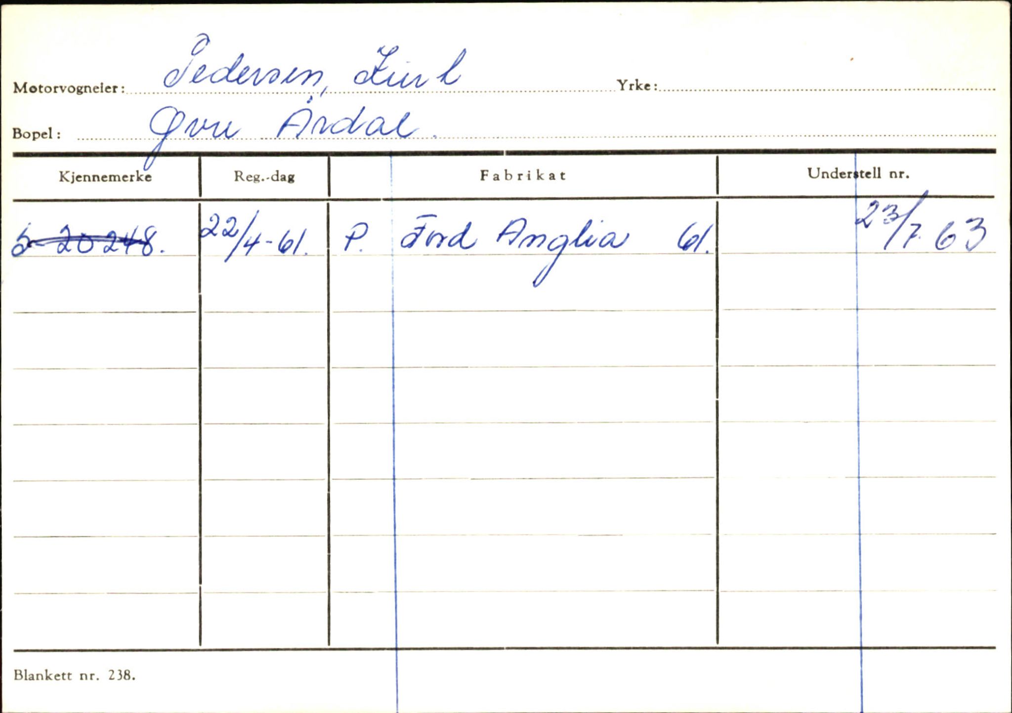 Statens vegvesen, Sogn og Fjordane vegkontor, SAB/A-5301/4/F/L0145: Registerkort Vågsøy S-Å. Årdal I-P, 1945-1975, s. 2358