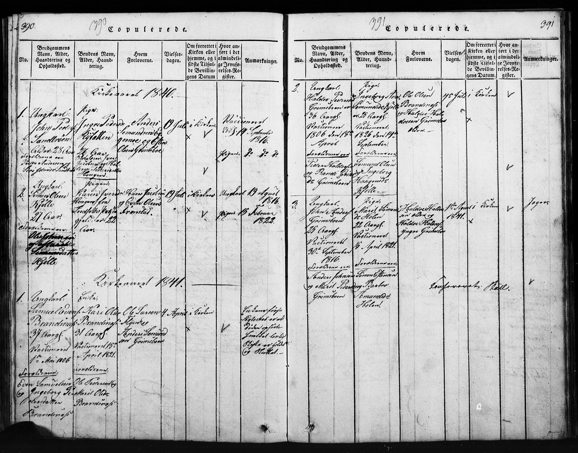 Tynset prestekontor, SAH/PREST-058/H/Ha/Hab/L0003: Klokkerbok nr. 3, 1814-1862, s. 390-391