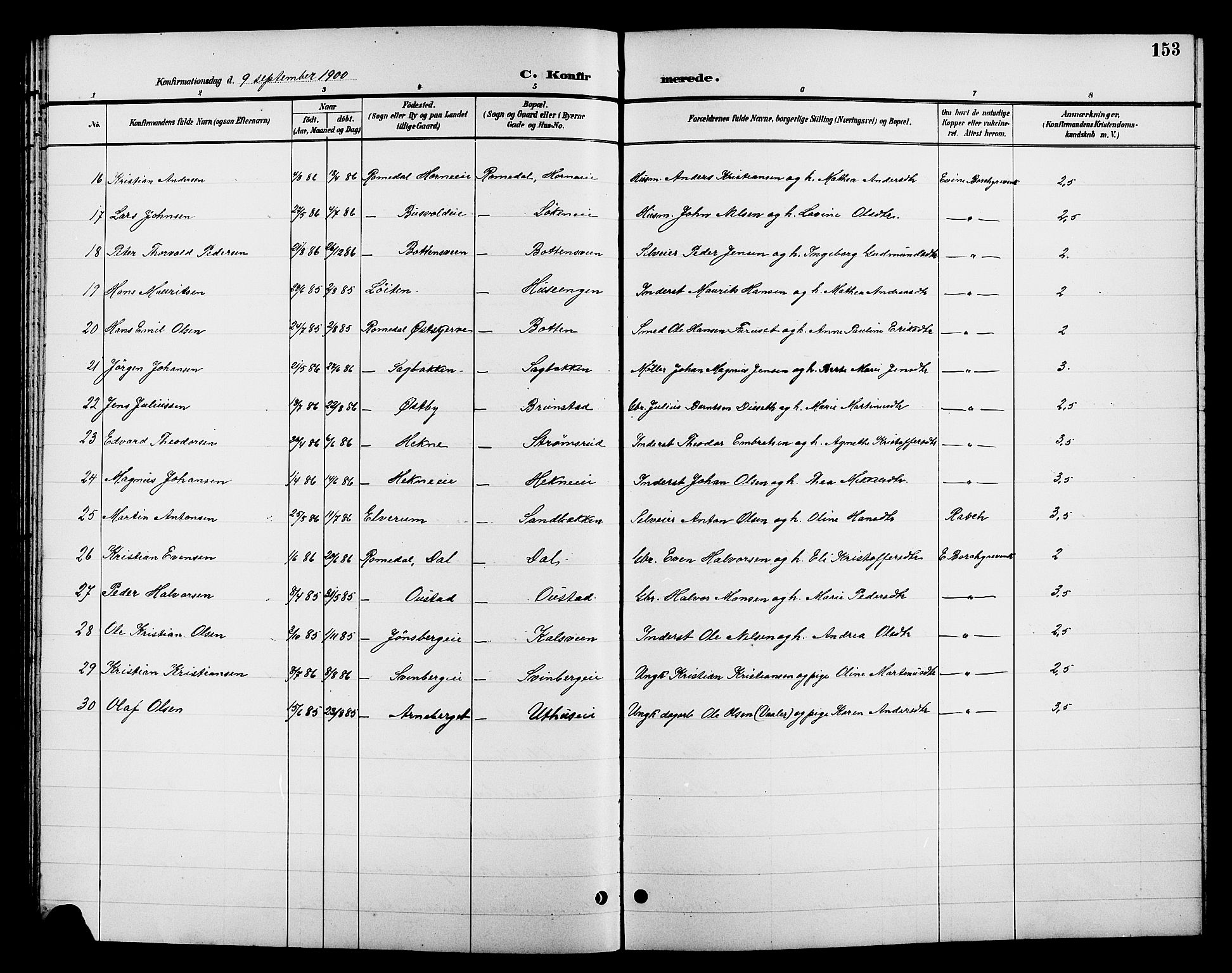 Romedal prestekontor, AV/SAH-PREST-004/L/L0012: Klokkerbok nr. 12, 1896-1914, s. 153