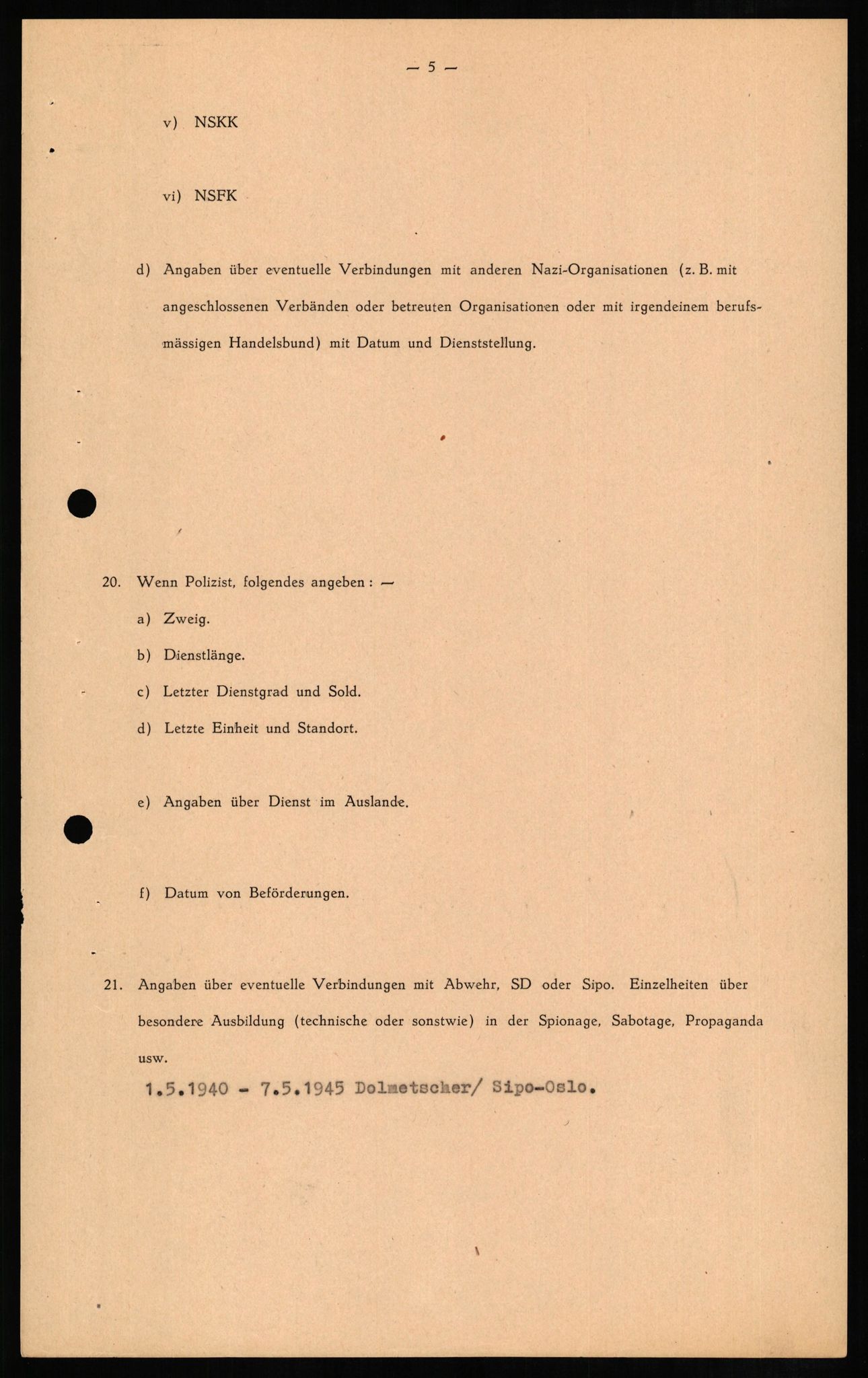 Forsvaret, Forsvarets overkommando II, AV/RA-RAFA-3915/D/Db/L0010: CI Questionaires. Tyske okkupasjonsstyrker i Norge. Tyskere., 1945-1946, s. 165