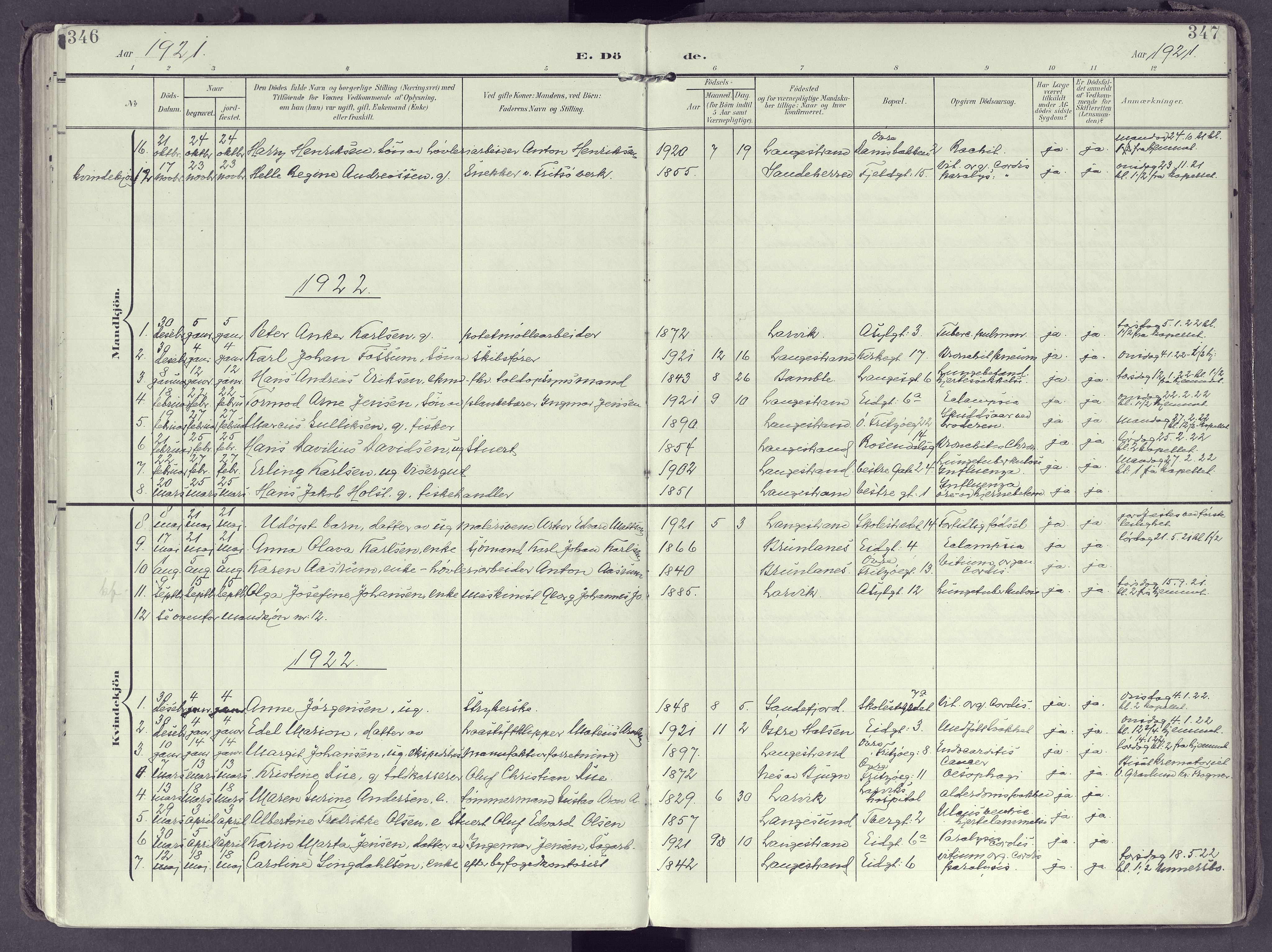 Larvik kirkebøker, AV/SAKO-A-352/F/Fb/L0005: Ministerialbok nr. II 5, 1903-1925, s. 346-347