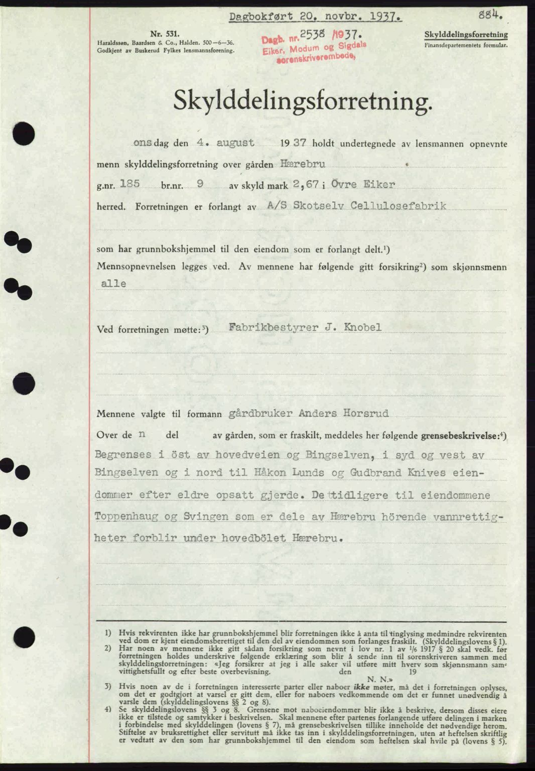 Eiker, Modum og Sigdal sorenskriveri, SAKO/A-123/G/Ga/Gab/L0036: Pantebok nr. A6, 1937-1937, Dagboknr: 2538/1937