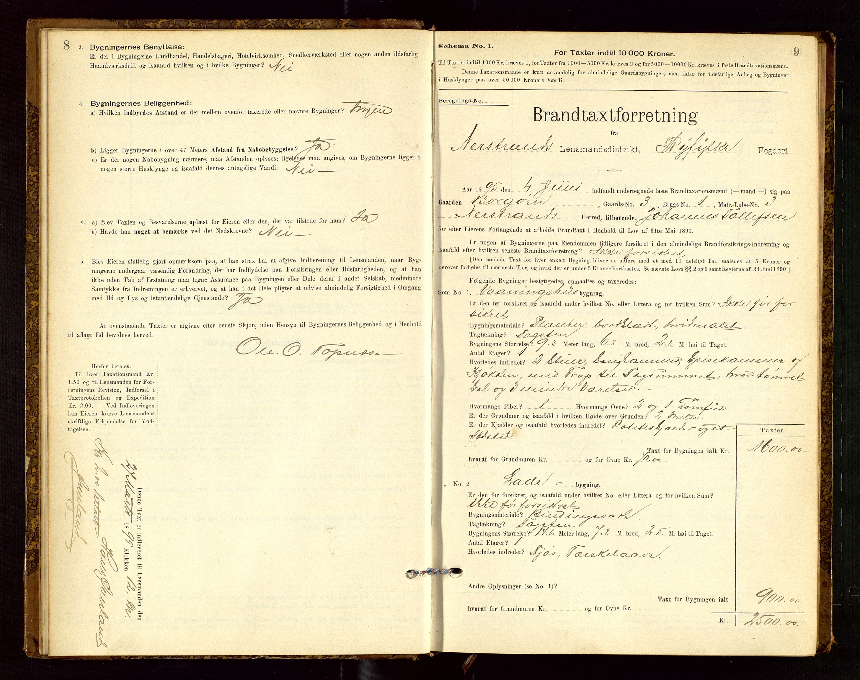 Nedstrand lensmannskontor, AV/SAST-A-100236/Gob/L0001: "Brandtaxationsprotokol for Nerstrand Lensmandsdistrikt Ryfylke fogderi", 1895-1915, s. 8-9