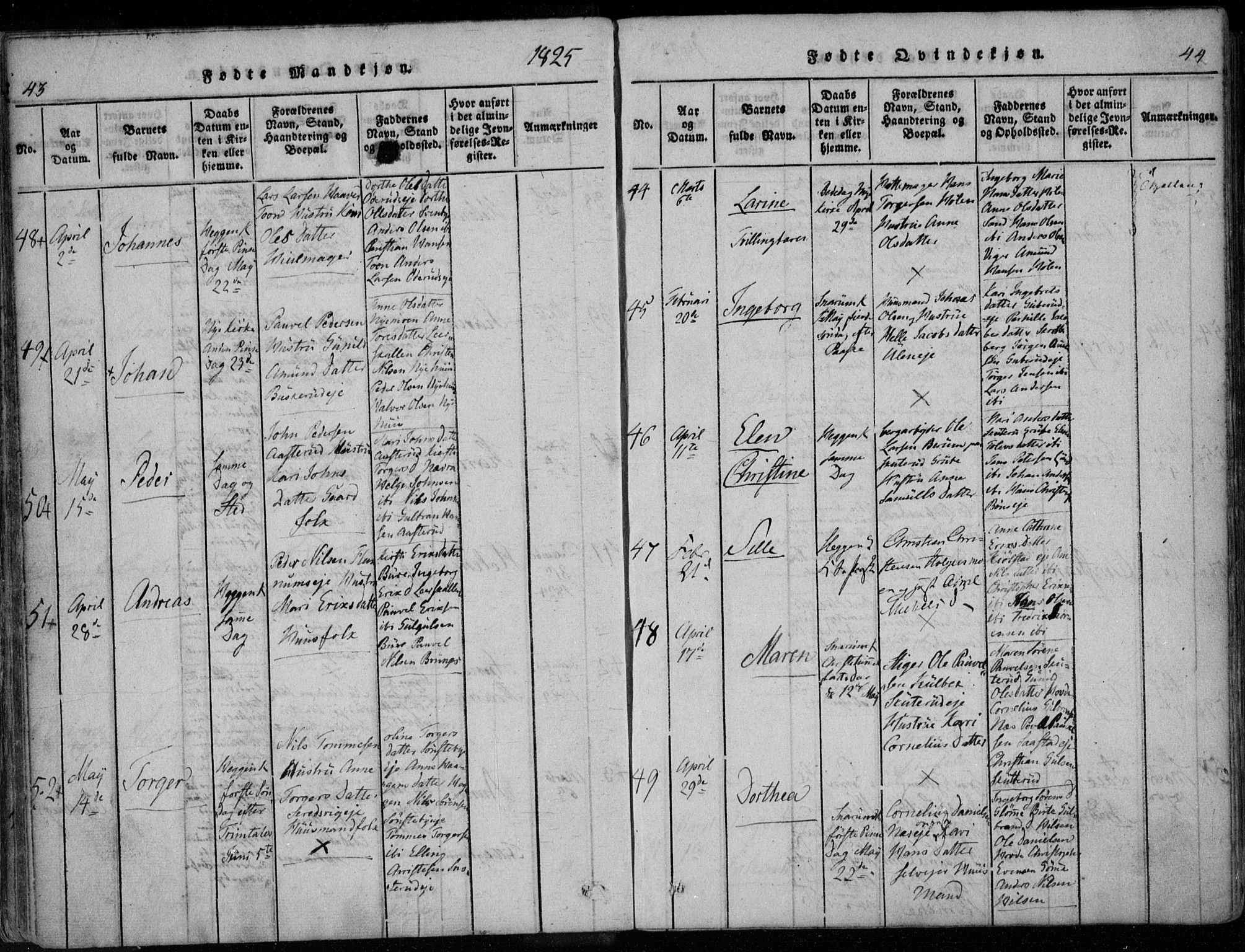 Modum kirkebøker, AV/SAKO-A-234/F/Fa/L0005: Ministerialbok nr. 5, 1824-1841, s. 43-44