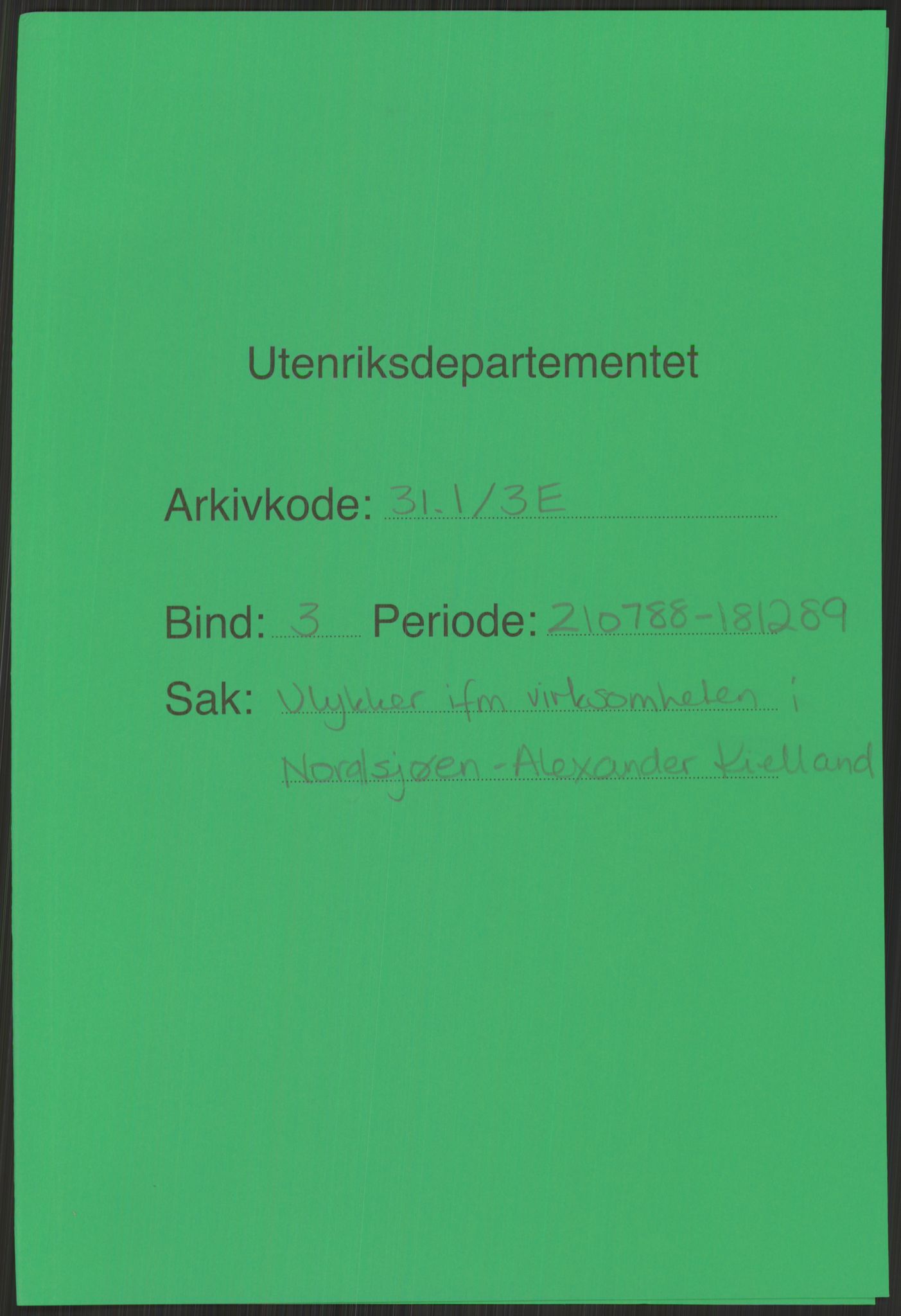 Utenriksstasjonene, Ambassaden i London, England, AV/RA-S-6230/1/D/L0048/0004: Sakarkiv / 31.1/3E Ulykker ifm virksomheten i Nordsjøen - Alexander Kielland - Bd 3, 1988-1989