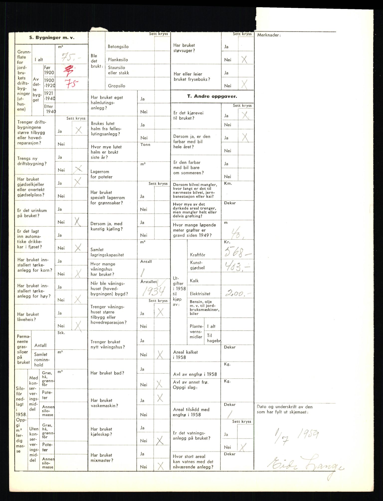 Statistisk sentralbyrå, Næringsøkonomiske emner, Jordbruk, skogbruk, jakt, fiske og fangst, AV/RA-S-2234/G/Gd/L0655: Troms: 1924 Målselv (kl. 4-10), 1959, s. 1136