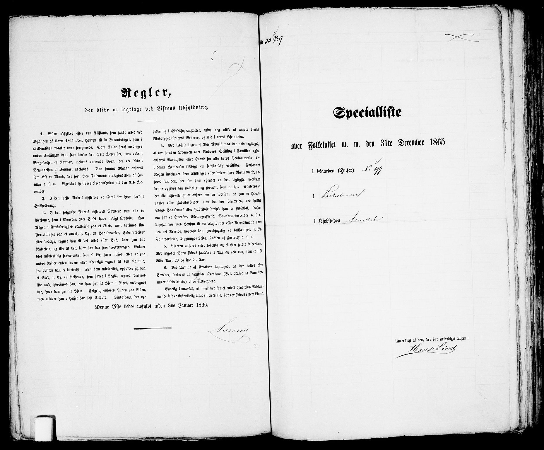 RA, Folketelling 1865 for 0903P Arendal prestegjeld, 1865, s. 485