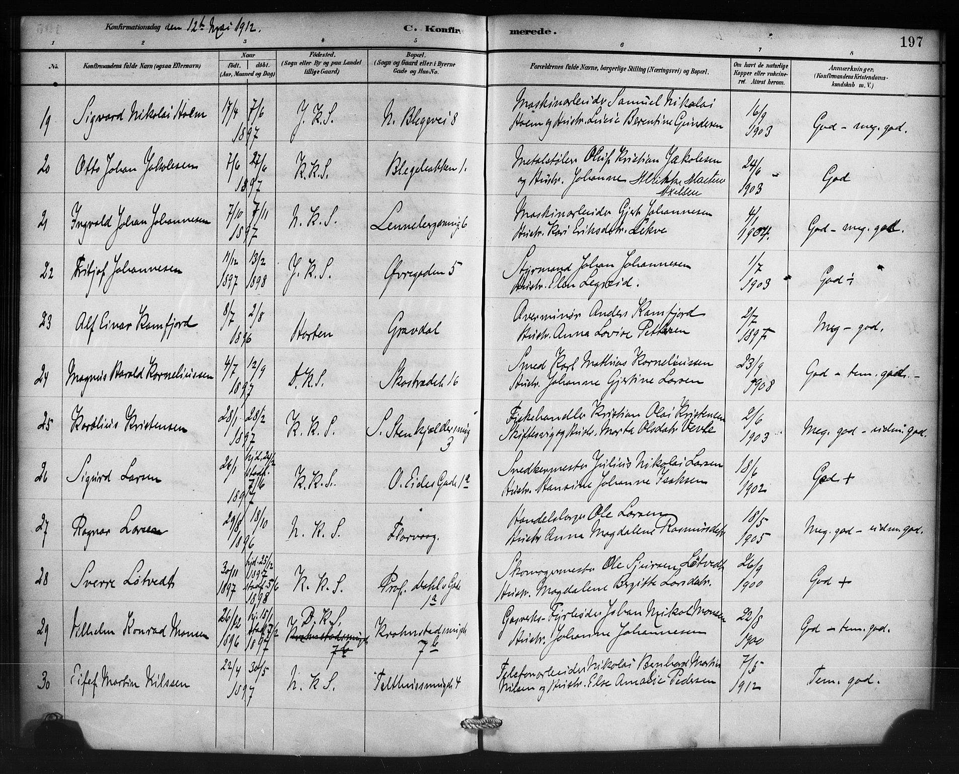 Korskirken sokneprestembete, AV/SAB-A-76101/H/Haa/L0071: Residerende kapellans bok nr. A 6, 1885-1912, s. 197