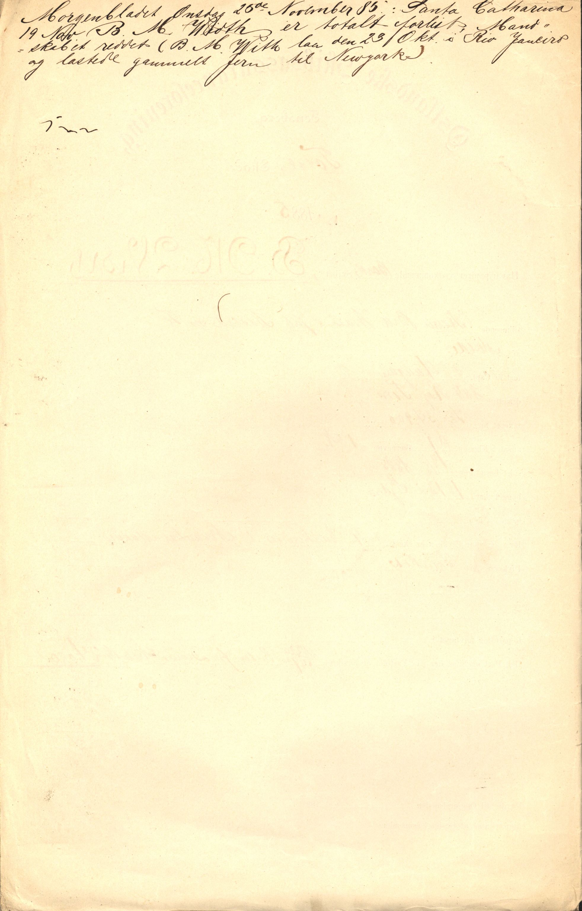 Pa 63 - Østlandske skibsassuranceforening, VEMU/A-1079/G/Ga/L0018/0006: Havaridokumenter / Johannes Rød, Harmonica, B.M. Width, Aron, Tre Brødre, 1885, s. 7