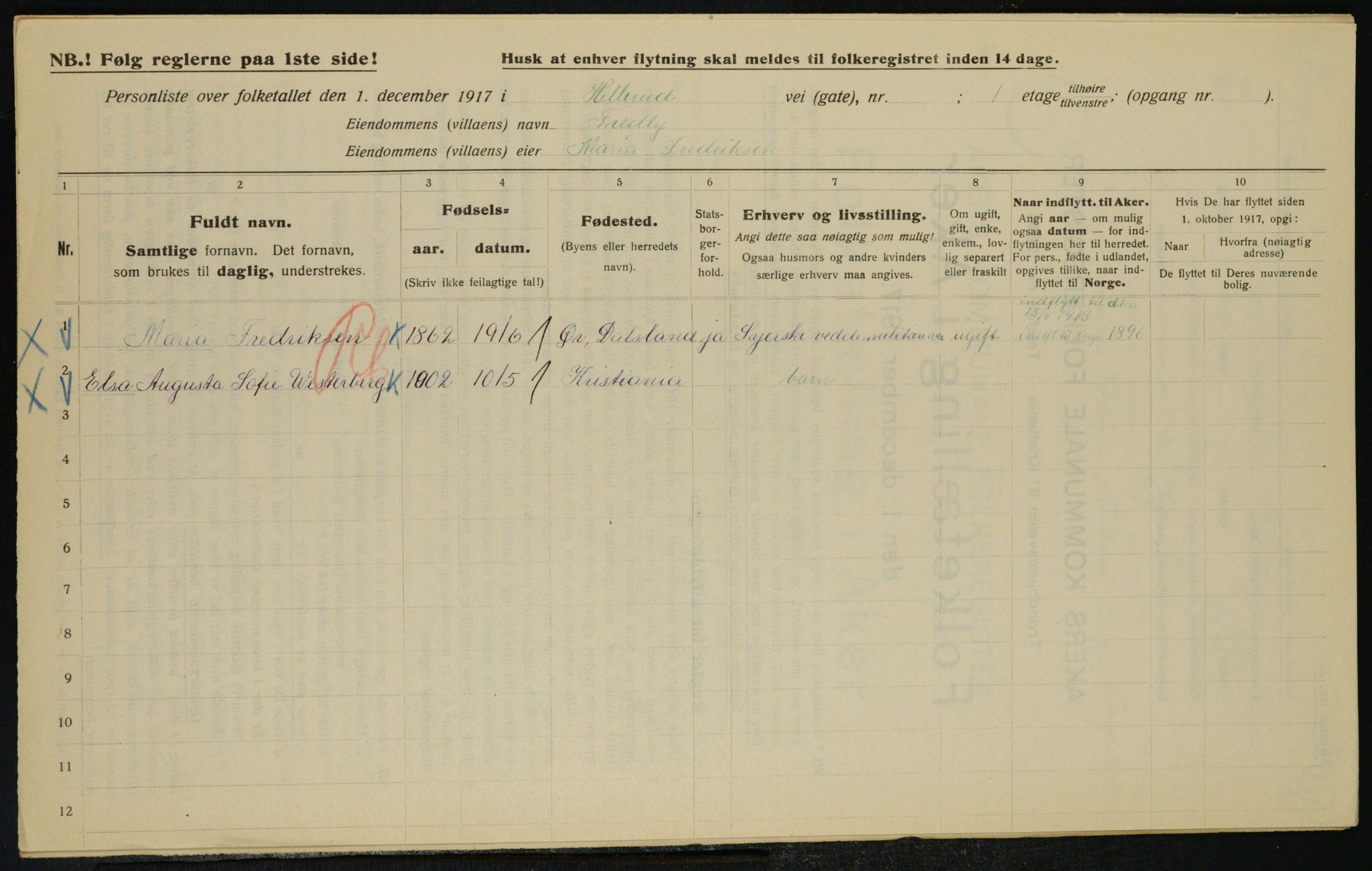 OBA, Kommunal folketelling 1.12.1917 for Aker, 1917, s. 27267