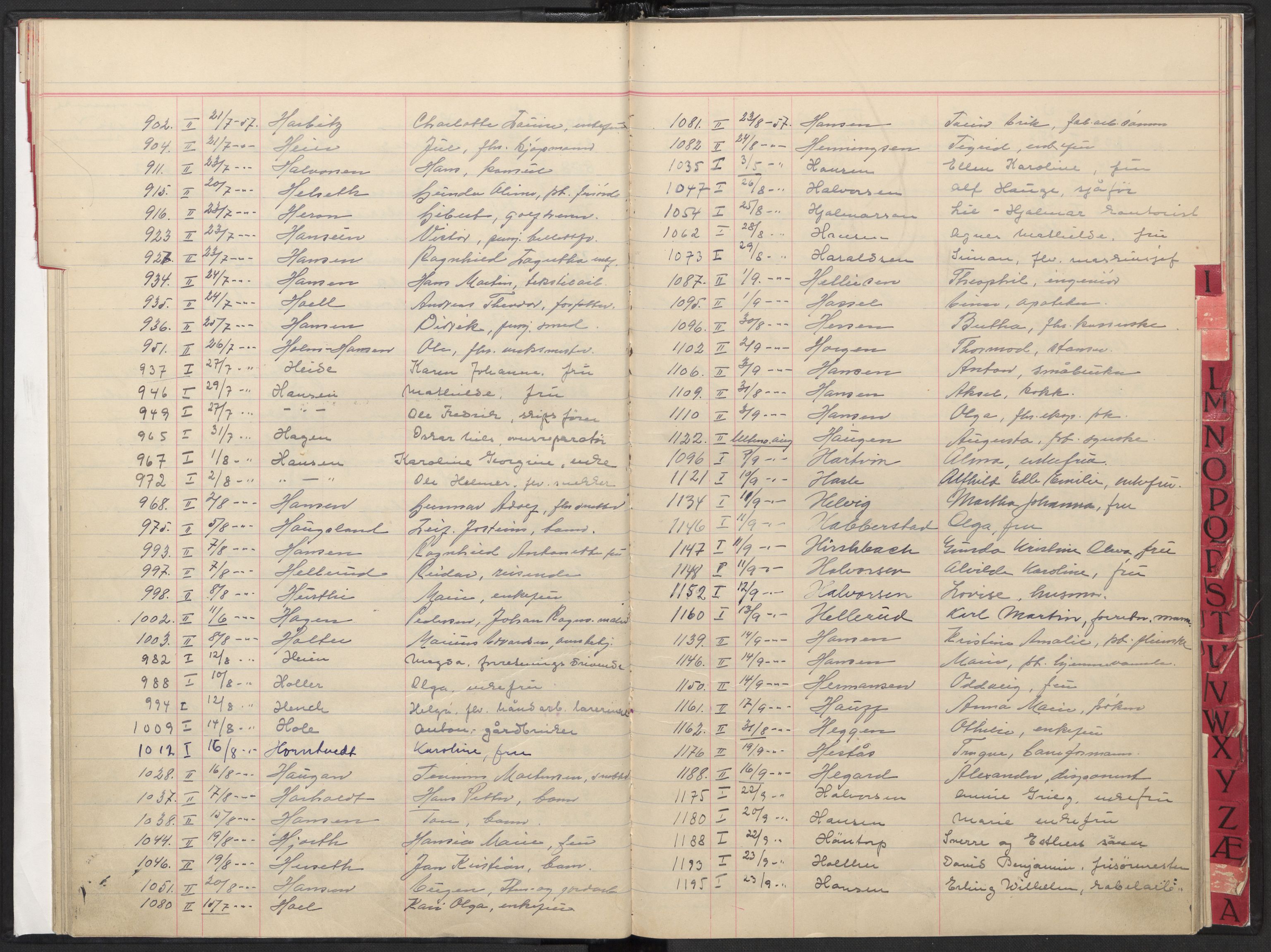 Oslo skifterett, SAO/A-10383/F/Fa/Faa/L0057: Register til dødsfallsprotokollene, 1957