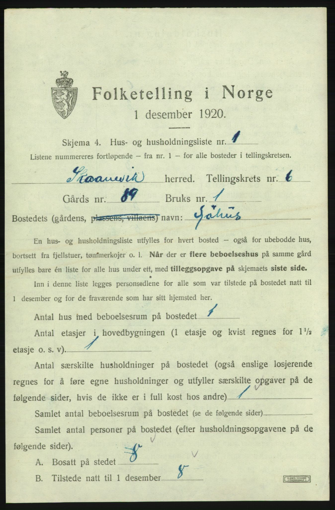 SAB, Folketelling 1920 for 1212 Skånevik herred, 1920, s. 814