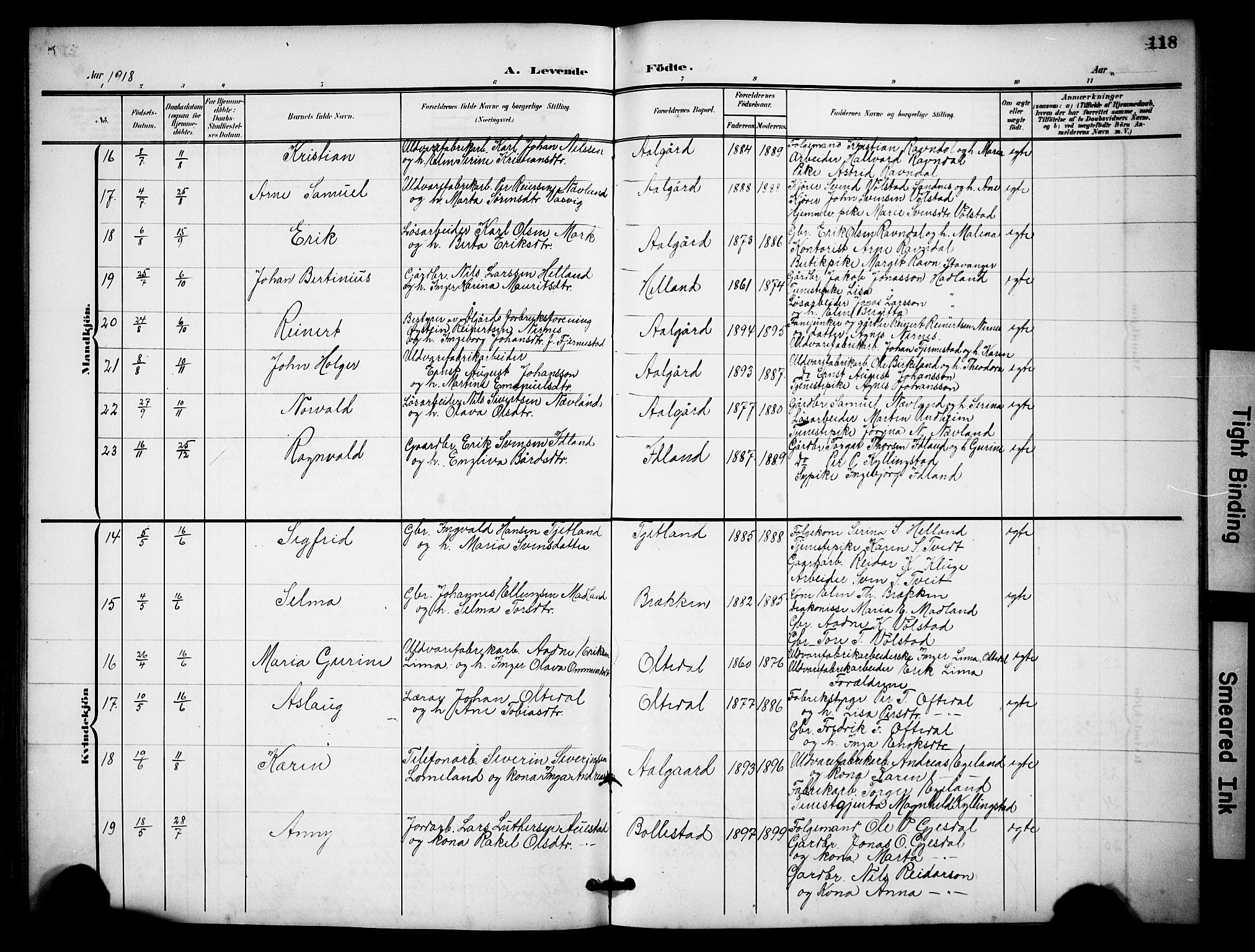 Lye sokneprestkontor, AV/SAST-A-101794/001/30BB/L0009: Klokkerbok nr. B 9, 1902-1923, s. 118