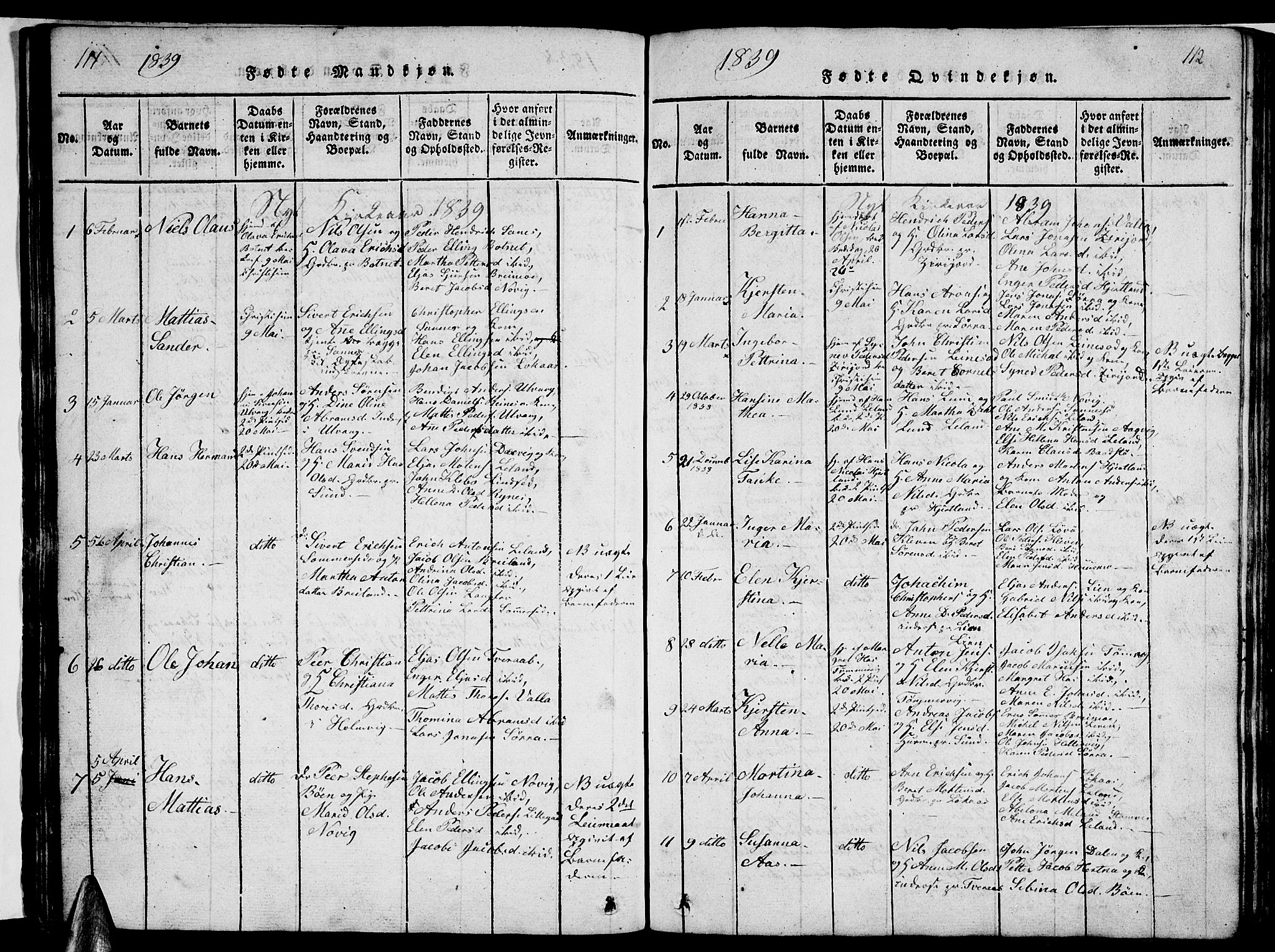 Ministerialprotokoller, klokkerbøker og fødselsregistre - Nordland, AV/SAT-A-1459/831/L0474: Klokkerbok nr. 831C01, 1820-1850, s. 111-112