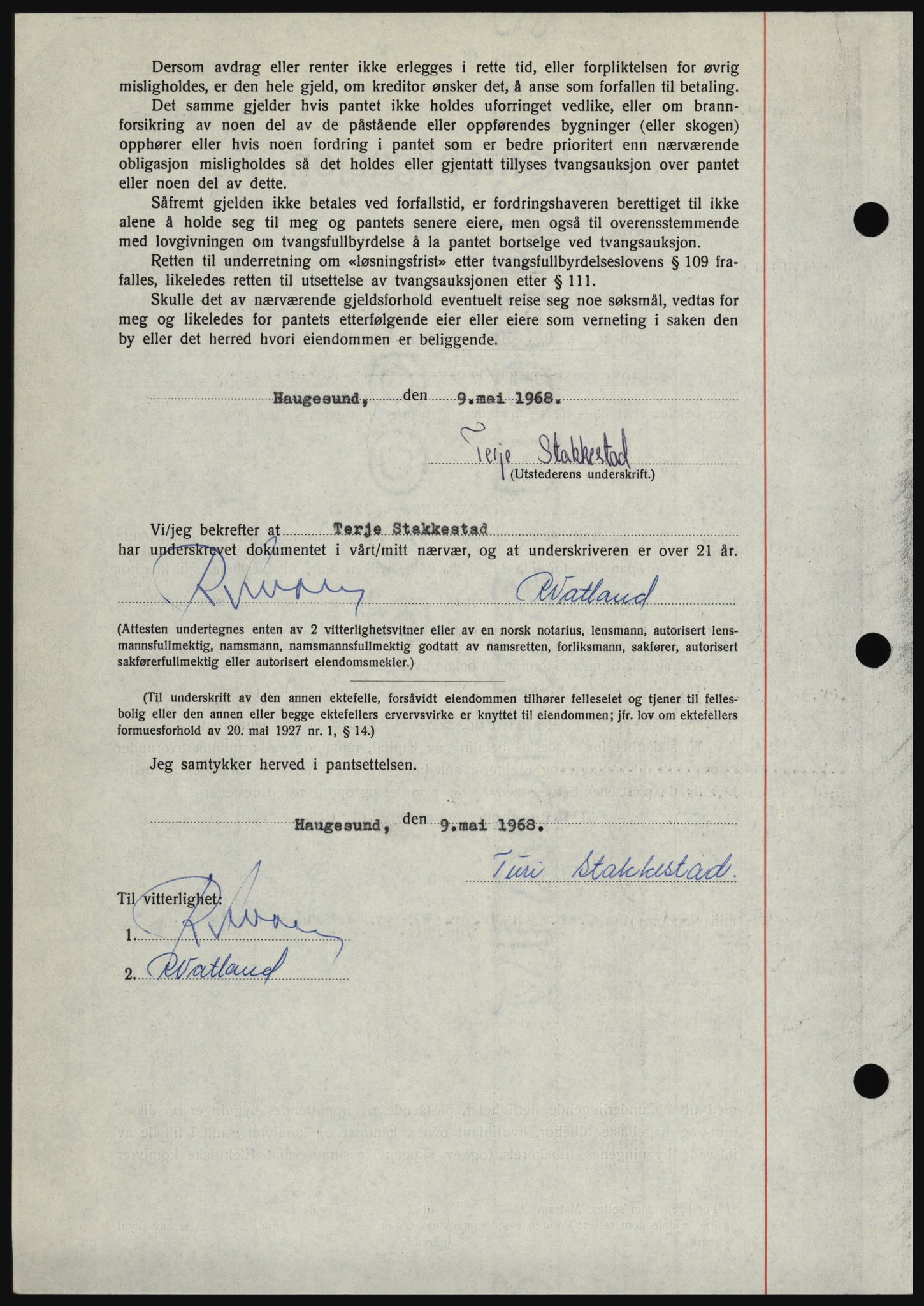 Haugesund tingrett, SAST/A-101415/01/II/IIC/L0058: Pantebok nr. B 58, 1967-1968, Dagboknr: 1424/1968