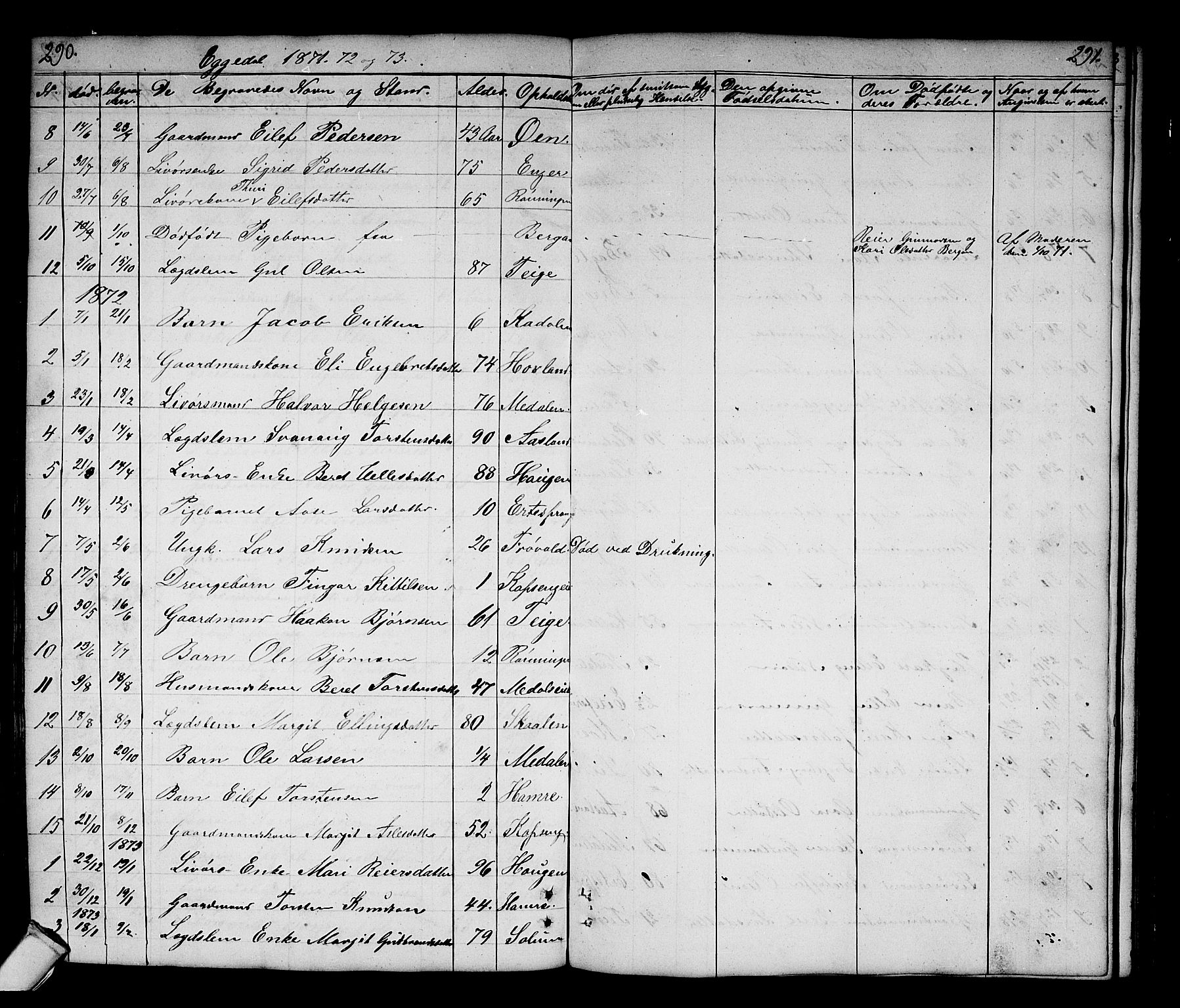 Sigdal kirkebøker, AV/SAKO-A-245/G/Gb/L0001: Klokkerbok nr. II 1, 1841-1874, s. 290-291
