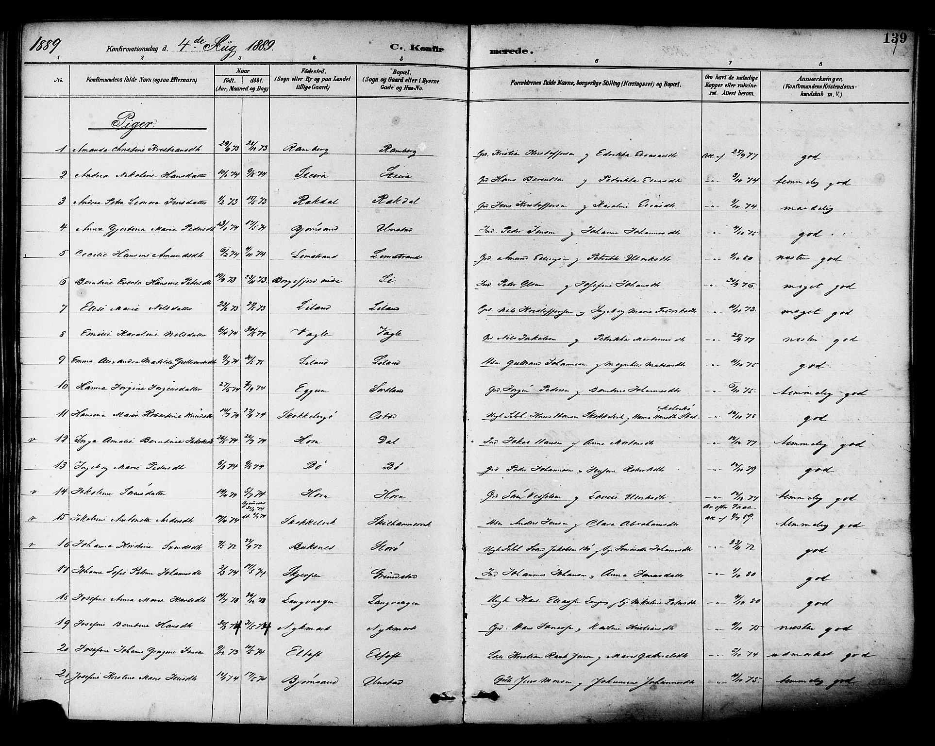 Ministerialprotokoller, klokkerbøker og fødselsregistre - Nordland, AV/SAT-A-1459/880/L1133: Ministerialbok nr. 880A07, 1888-1898, s. 139