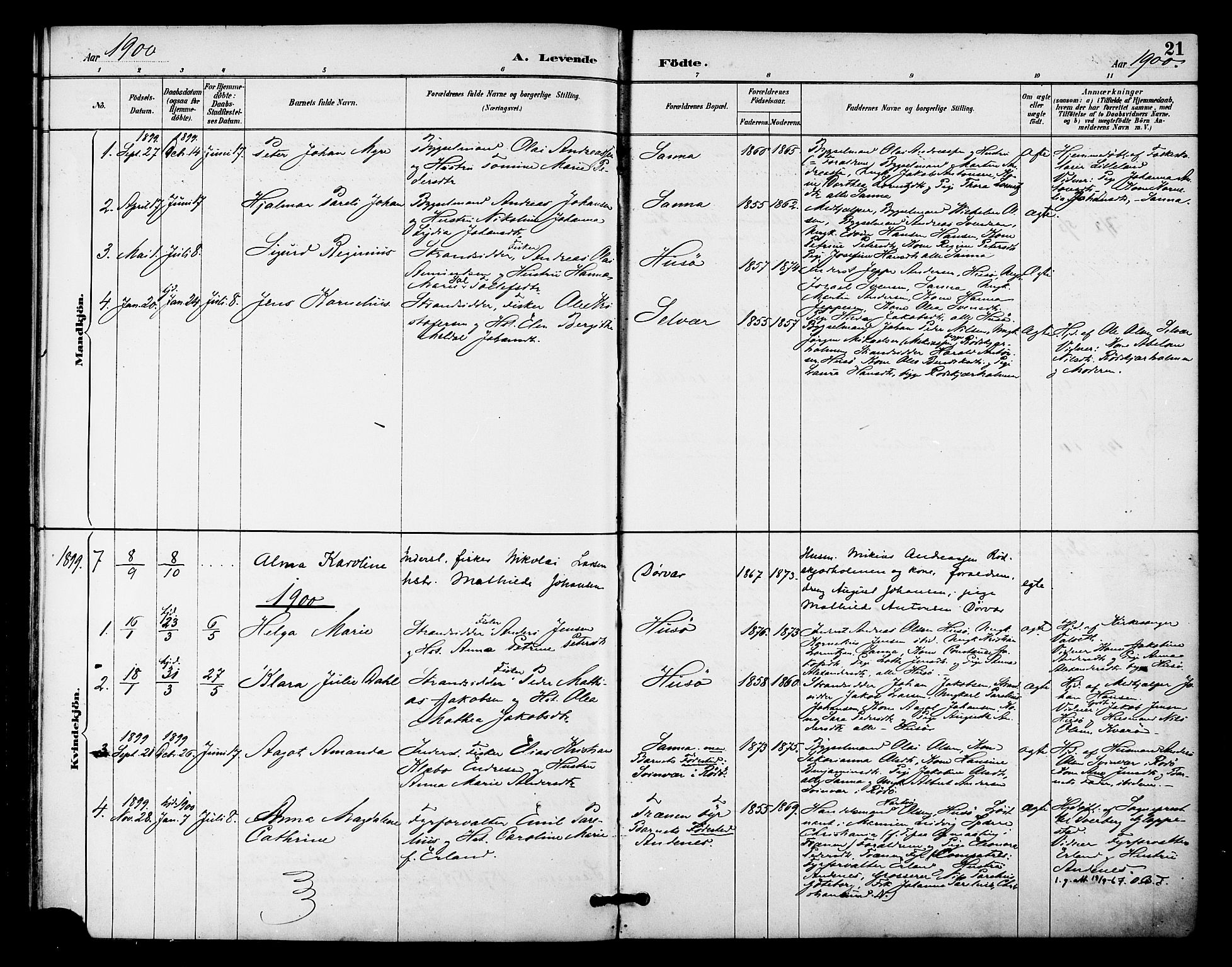 Ministerialprotokoller, klokkerbøker og fødselsregistre - Nordland, AV/SAT-A-1459/840/L0580: Ministerialbok nr. 840A02, 1887-1909, s. 21