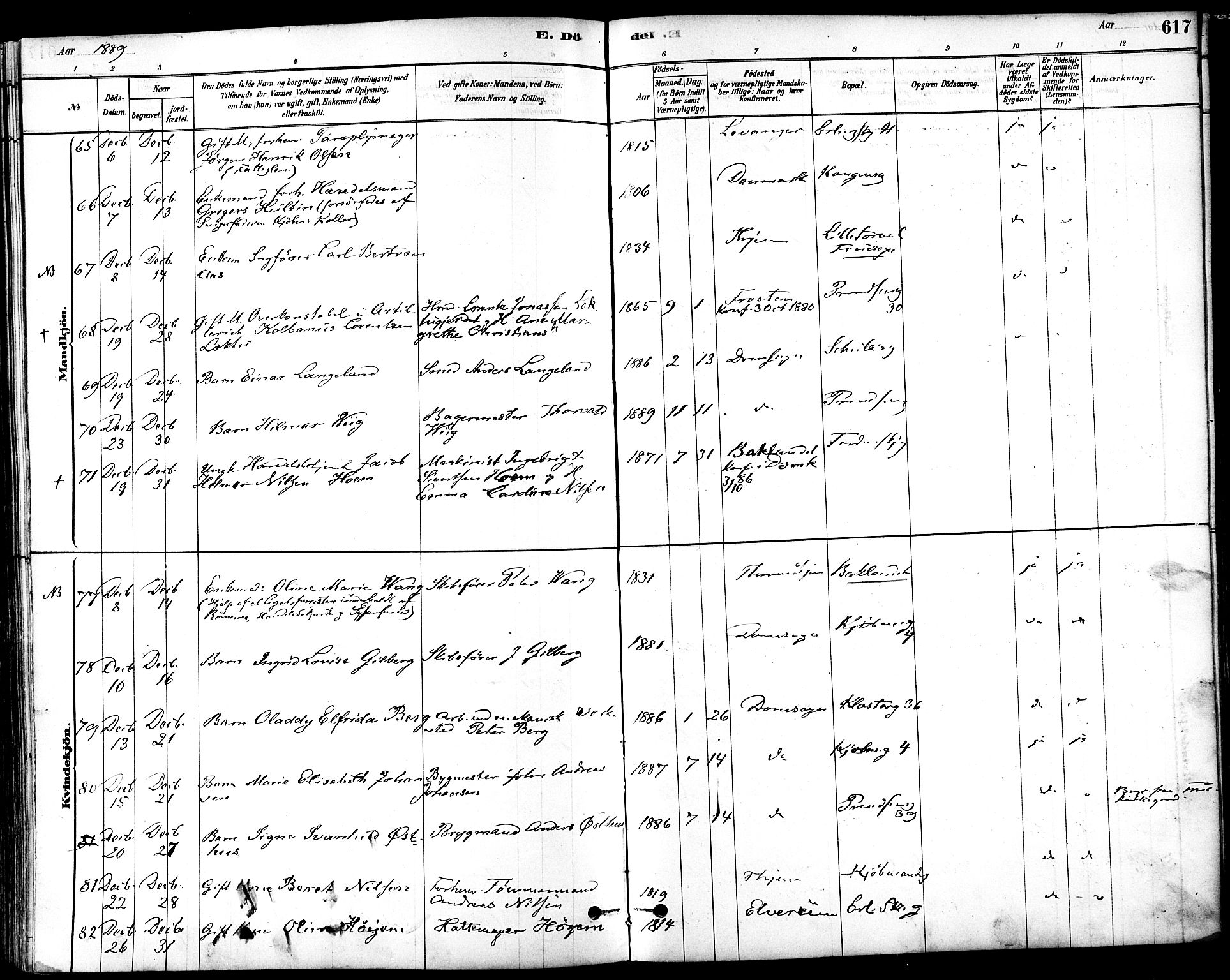 Ministerialprotokoller, klokkerbøker og fødselsregistre - Sør-Trøndelag, SAT/A-1456/601/L0058: Ministerialbok nr. 601A26, 1877-1891, s. 617