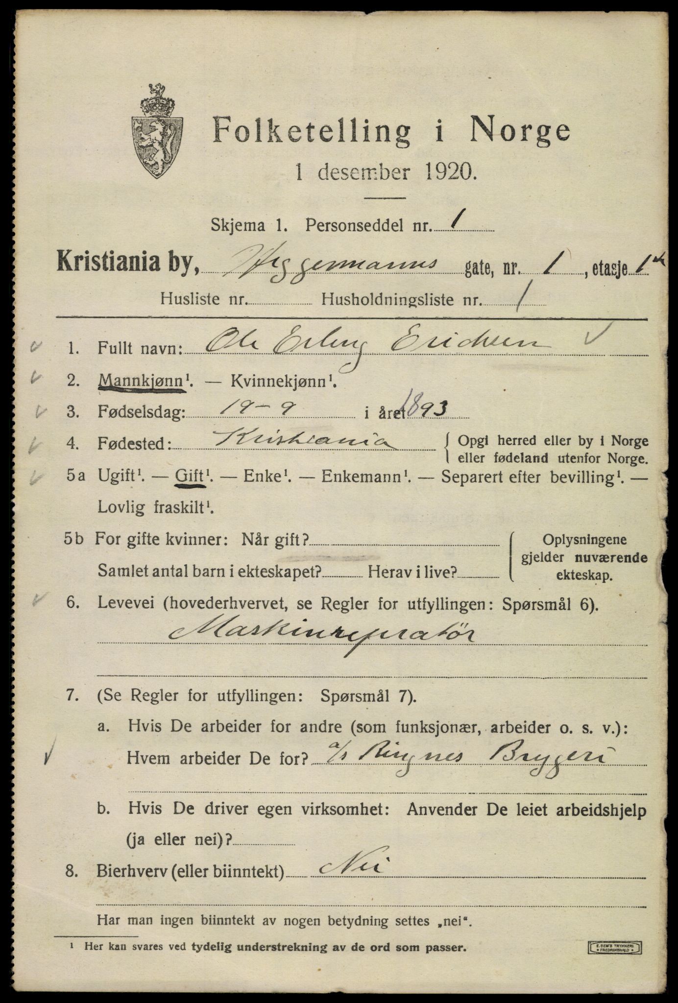 SAO, Folketelling 1920 for 0301 Kristiania kjøpstad, 1920, s. 278383