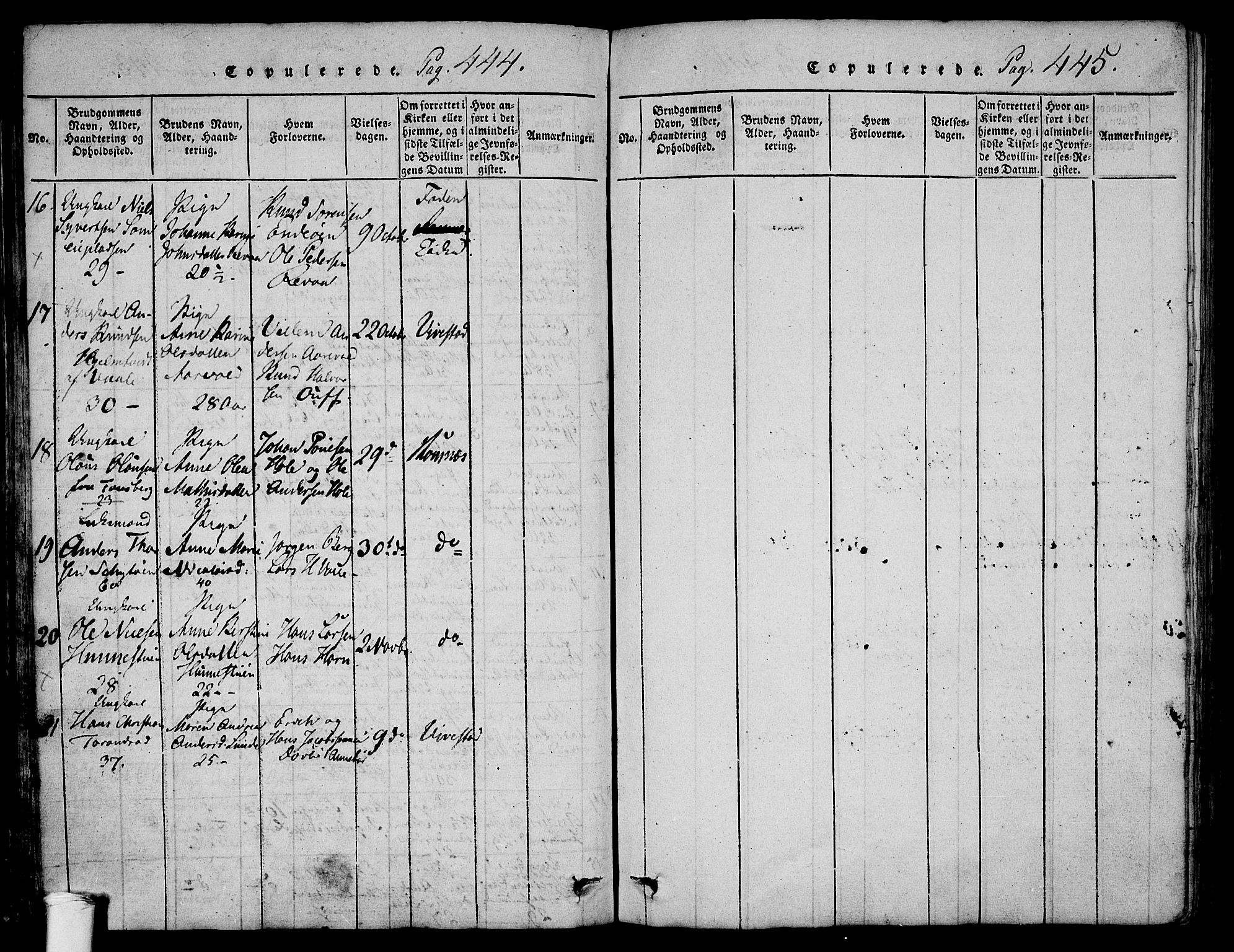 Ramnes kirkebøker, SAKO/A-314/F/Fa/L0004: Ministerialbok nr. I 4, 1813-1840, s. 444-445