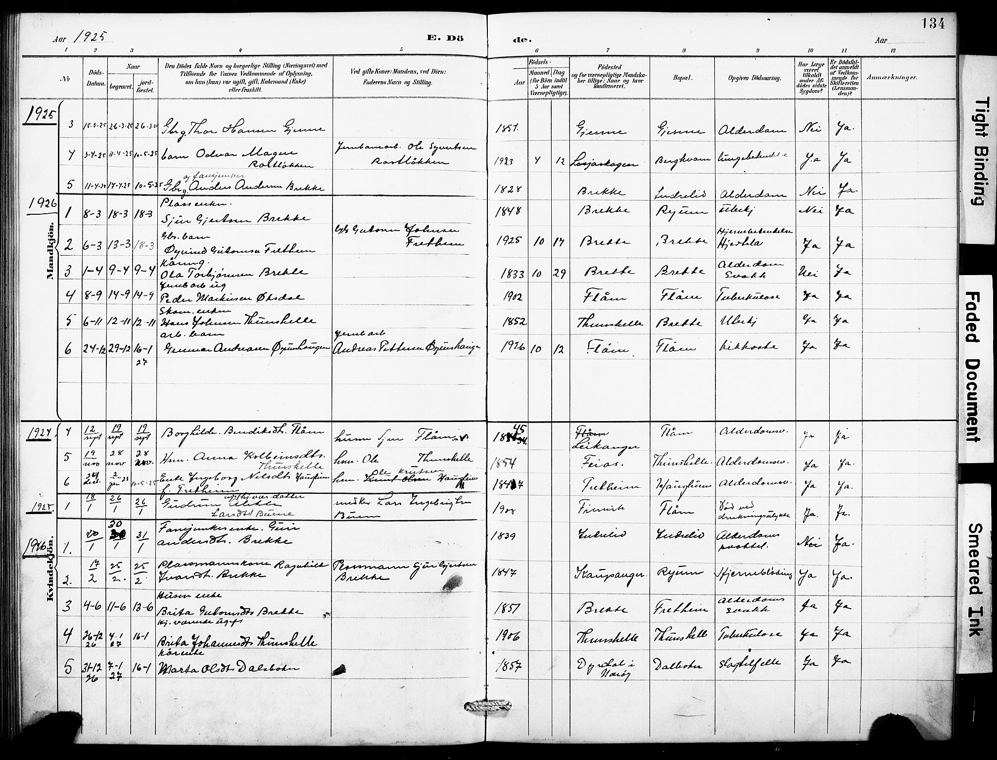 Aurland sokneprestembete, AV/SAB-A-99937/H/Hb/Hbb/L0002: Klokkerbok nr. B 2, 1887-1929, s. 134