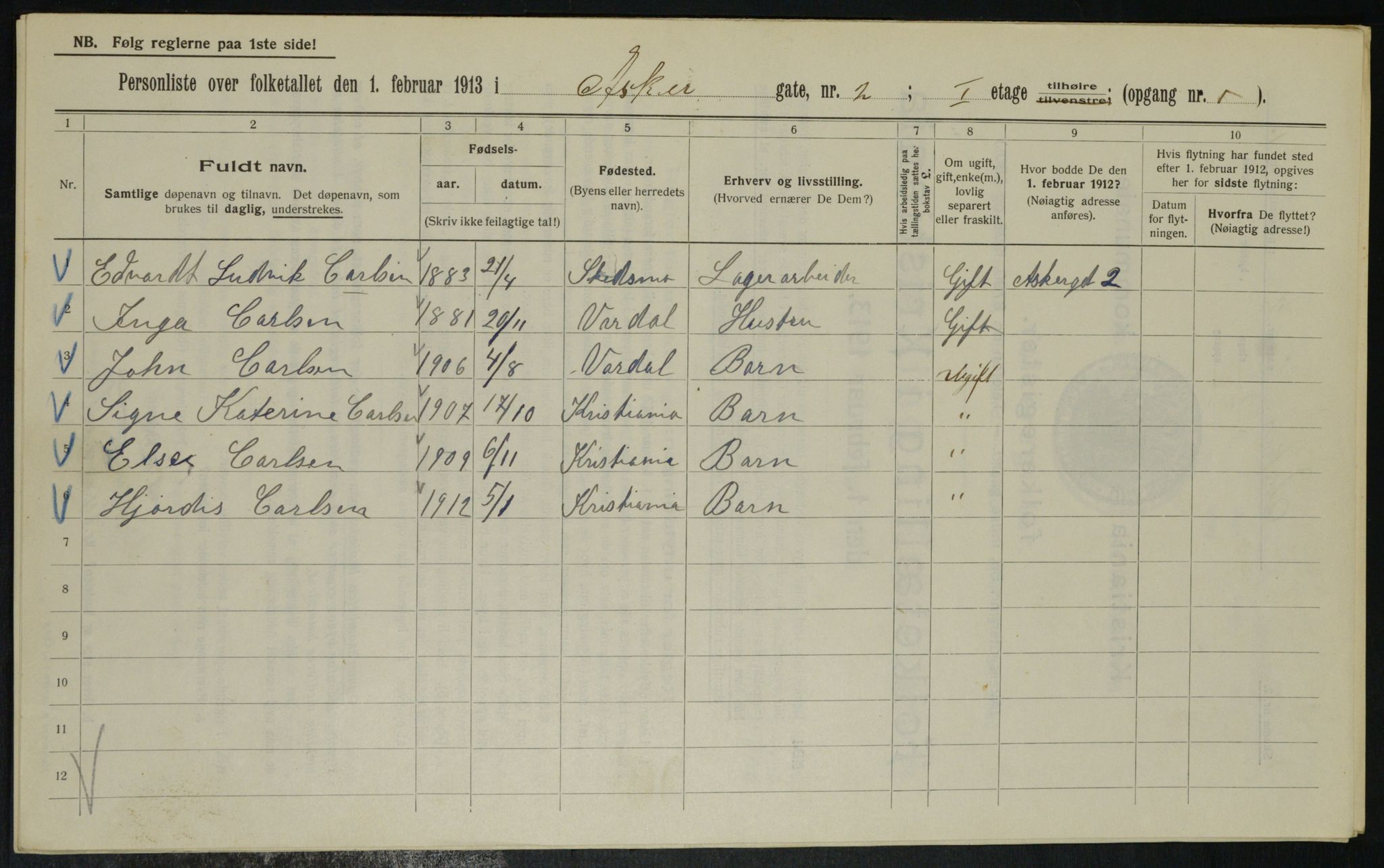 OBA, Kommunal folketelling 1.2.1913 for Kristiania, 1913, s. 2423