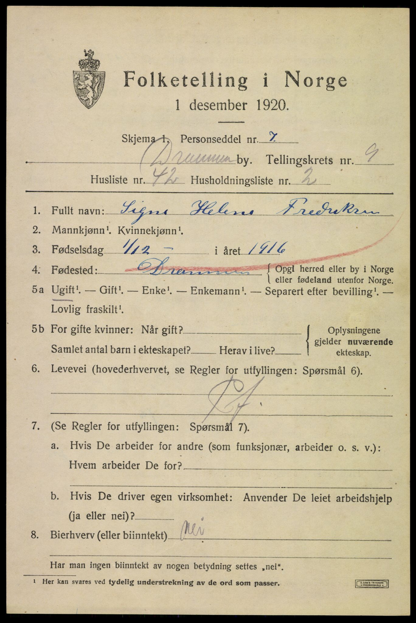 SAKO, Folketelling 1920 for 0602 Drammen kjøpstad, 1920, s. 60075