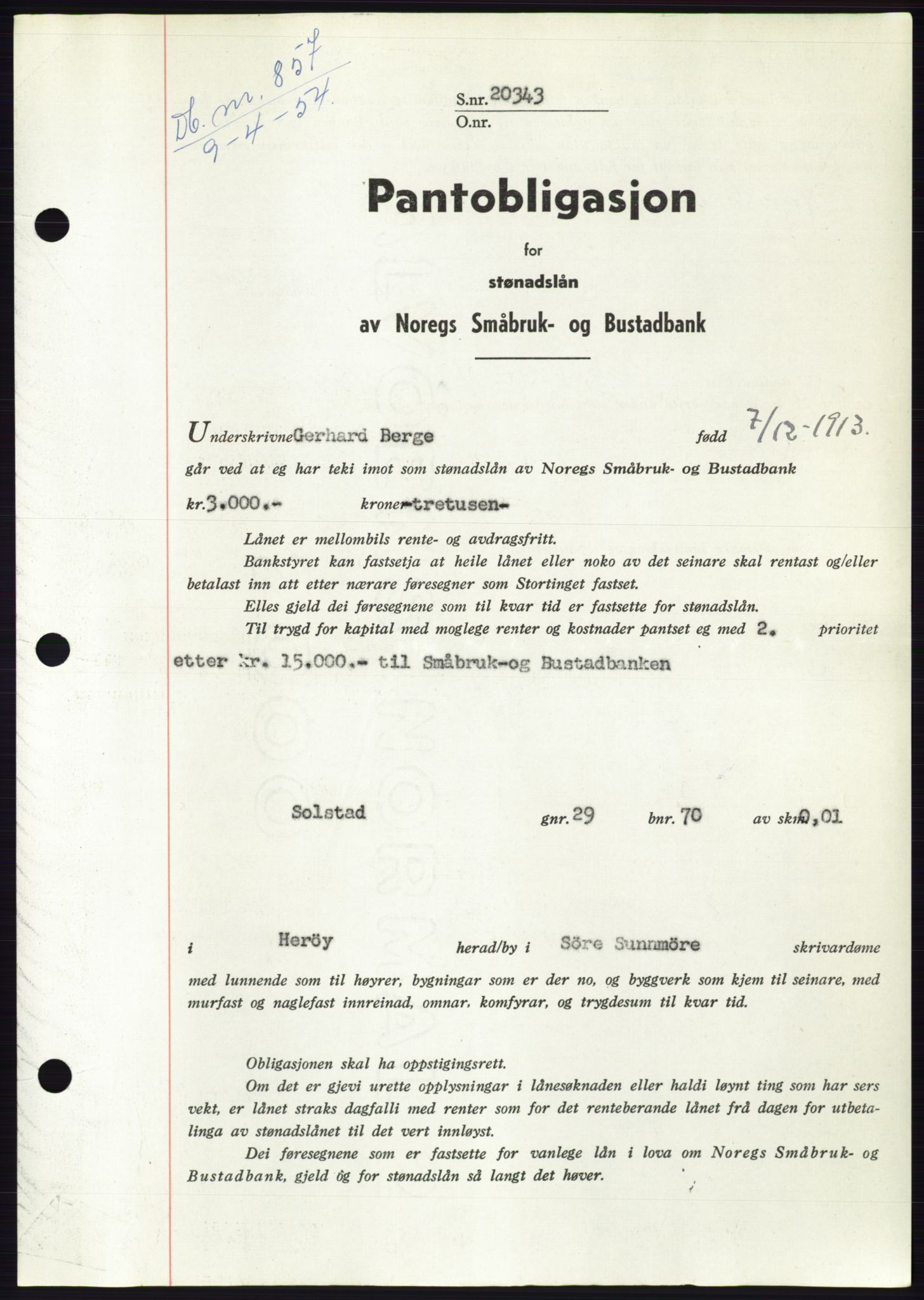 Søre Sunnmøre sorenskriveri, SAT/A-4122/1/2/2C/L0124: Pantebok nr. 12B, 1953-1954, Dagboknr: 857/1954