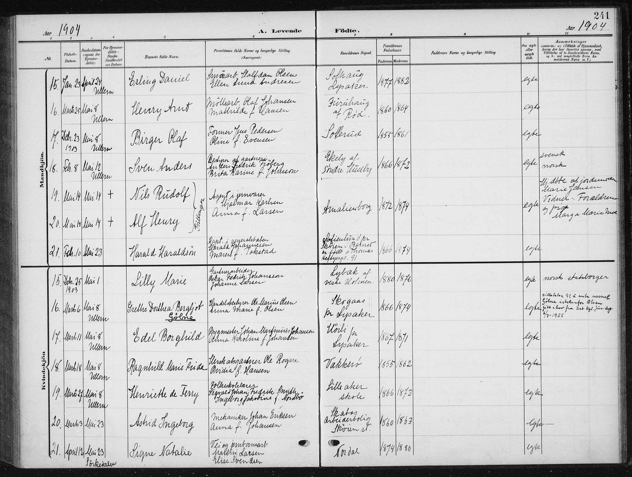Vestre Aker prestekontor Kirkebøker, AV/SAO-A-10025/F/Fb/L0001: Ministerialbok nr. II 1, 1880-1906, s. 241