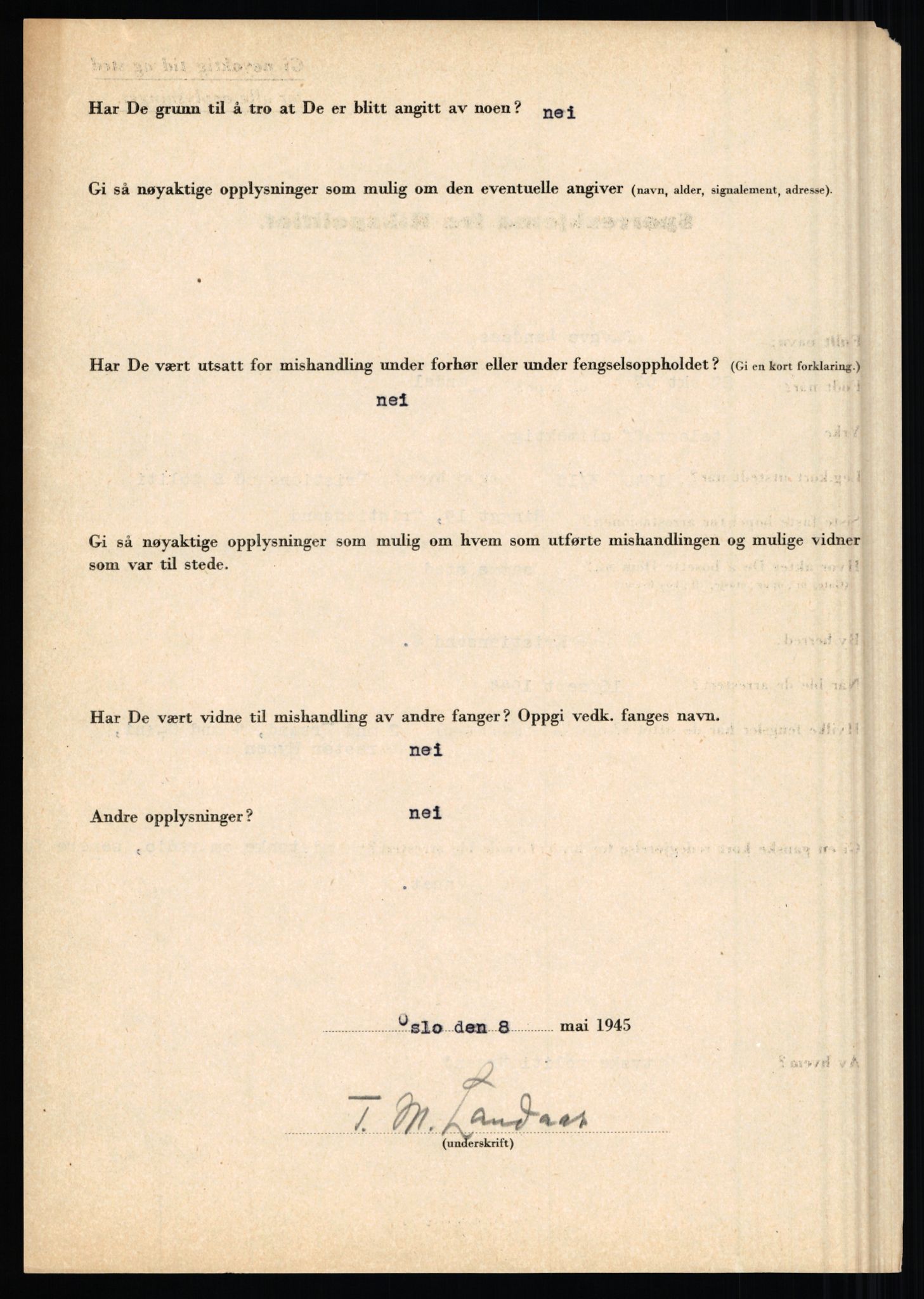 Rikspolitisjefen, AV/RA-S-1560/L/L0010: Kristianslund, Charles Ragnvald - Losvik, Einar, 1940-1945, s. 335