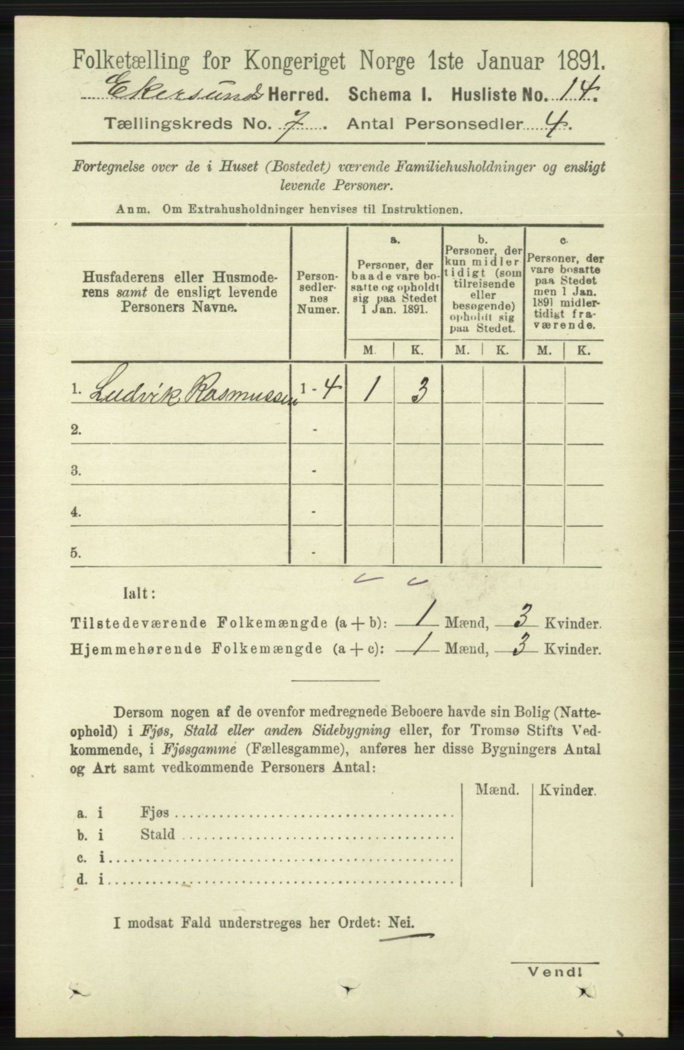 RA, Folketelling 1891 for 1116 Eigersund herred, 1891, s. 2737