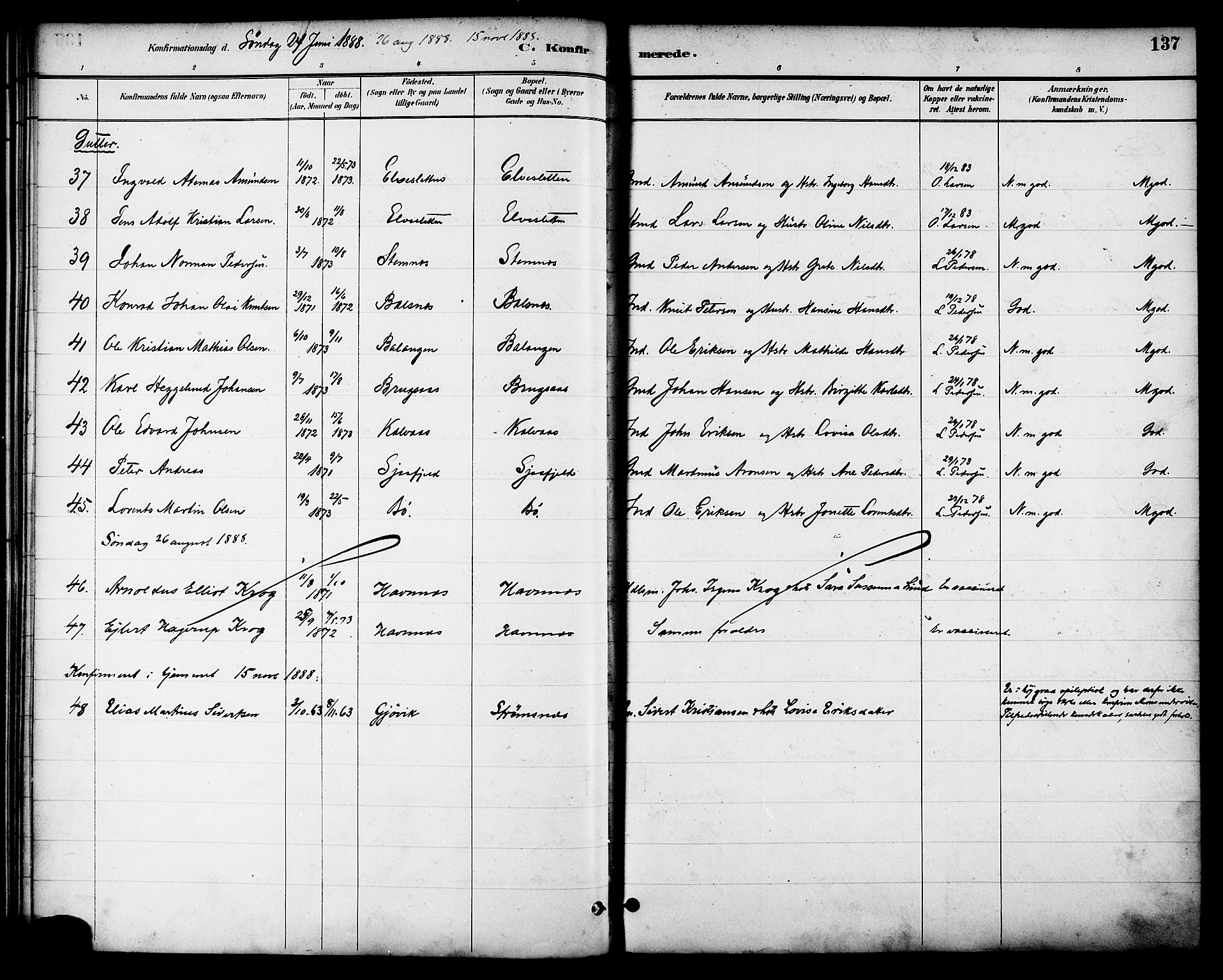 Ministerialprotokoller, klokkerbøker og fødselsregistre - Nordland, AV/SAT-A-1459/863/L0898: Ministerialbok nr. 863A10, 1886-1897, s. 137