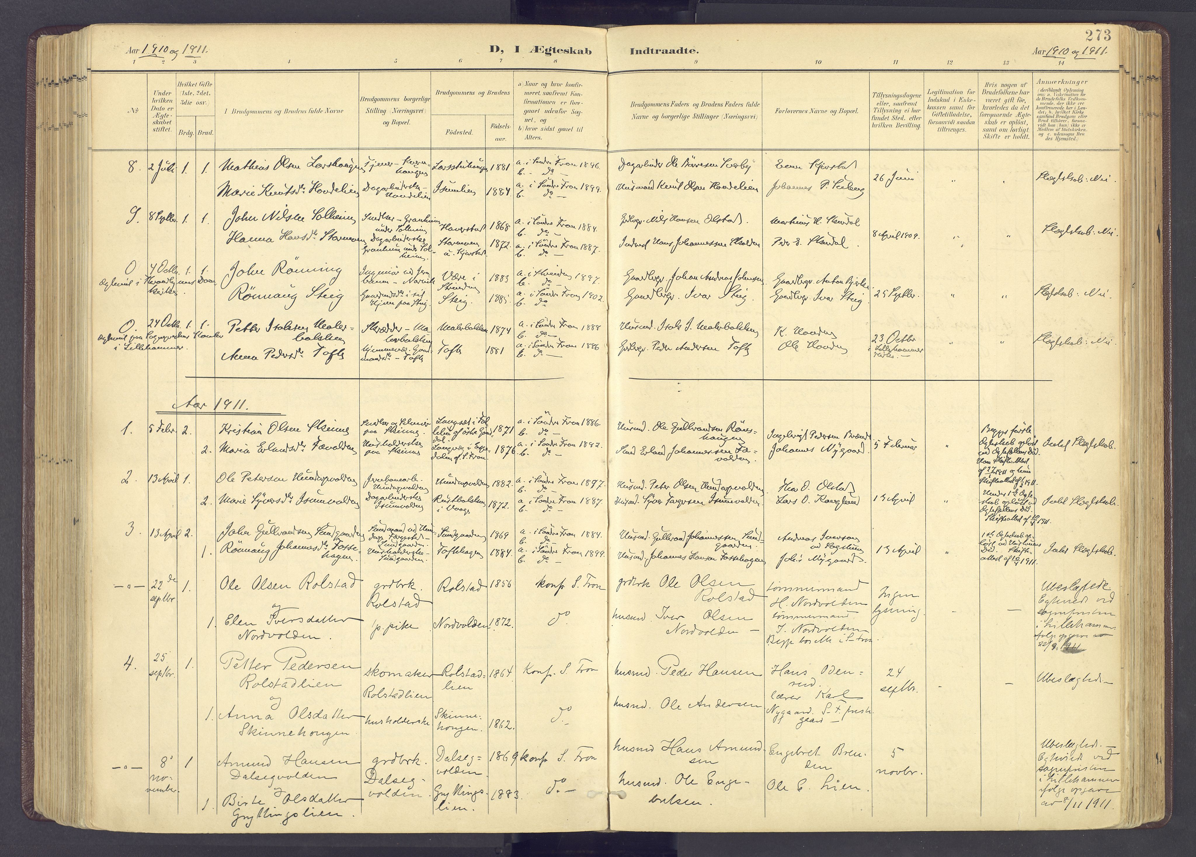 Sør-Fron prestekontor, AV/SAH-PREST-010/H/Ha/Haa/L0004: Ministerialbok nr. 4, 1898-1919, s. 273